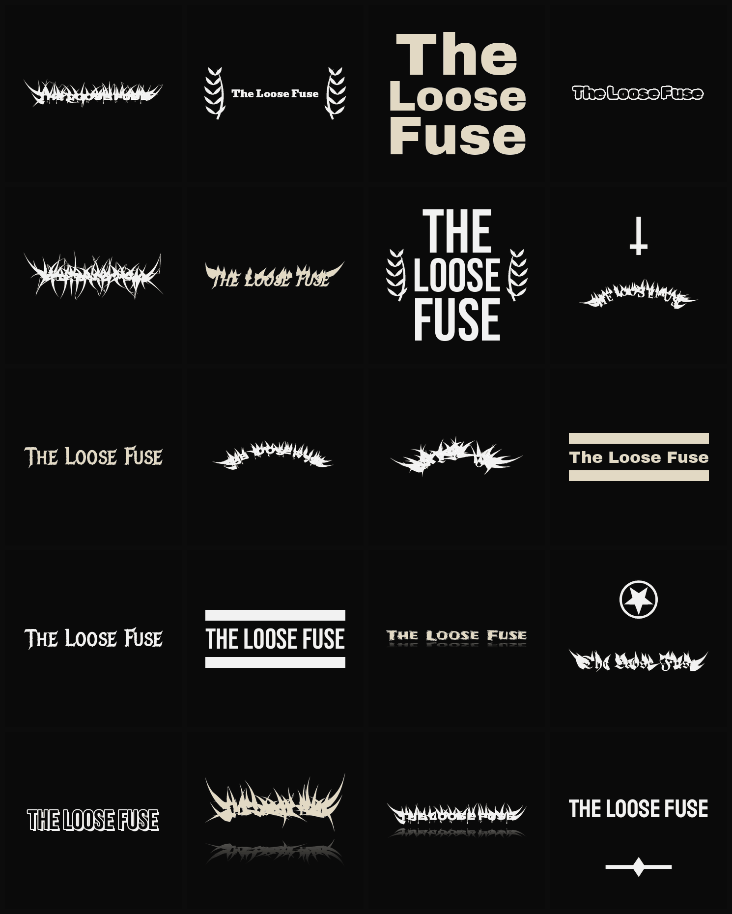 Twenty The Loose Fuse band logo ideas — different faces, treatments and spike settings