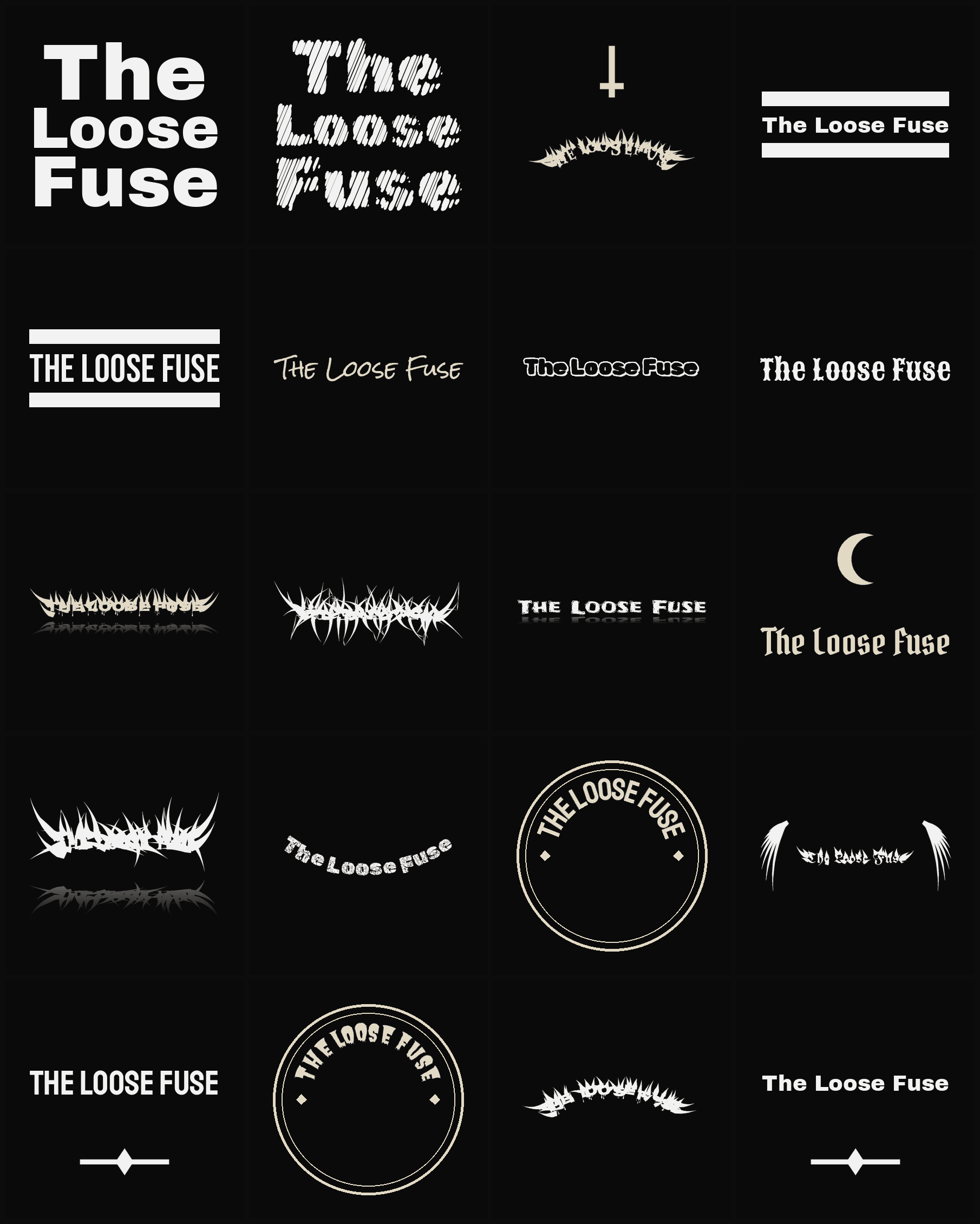 Twenty The Loose Fuse band logo ideas — different faces, treatments and spike settings