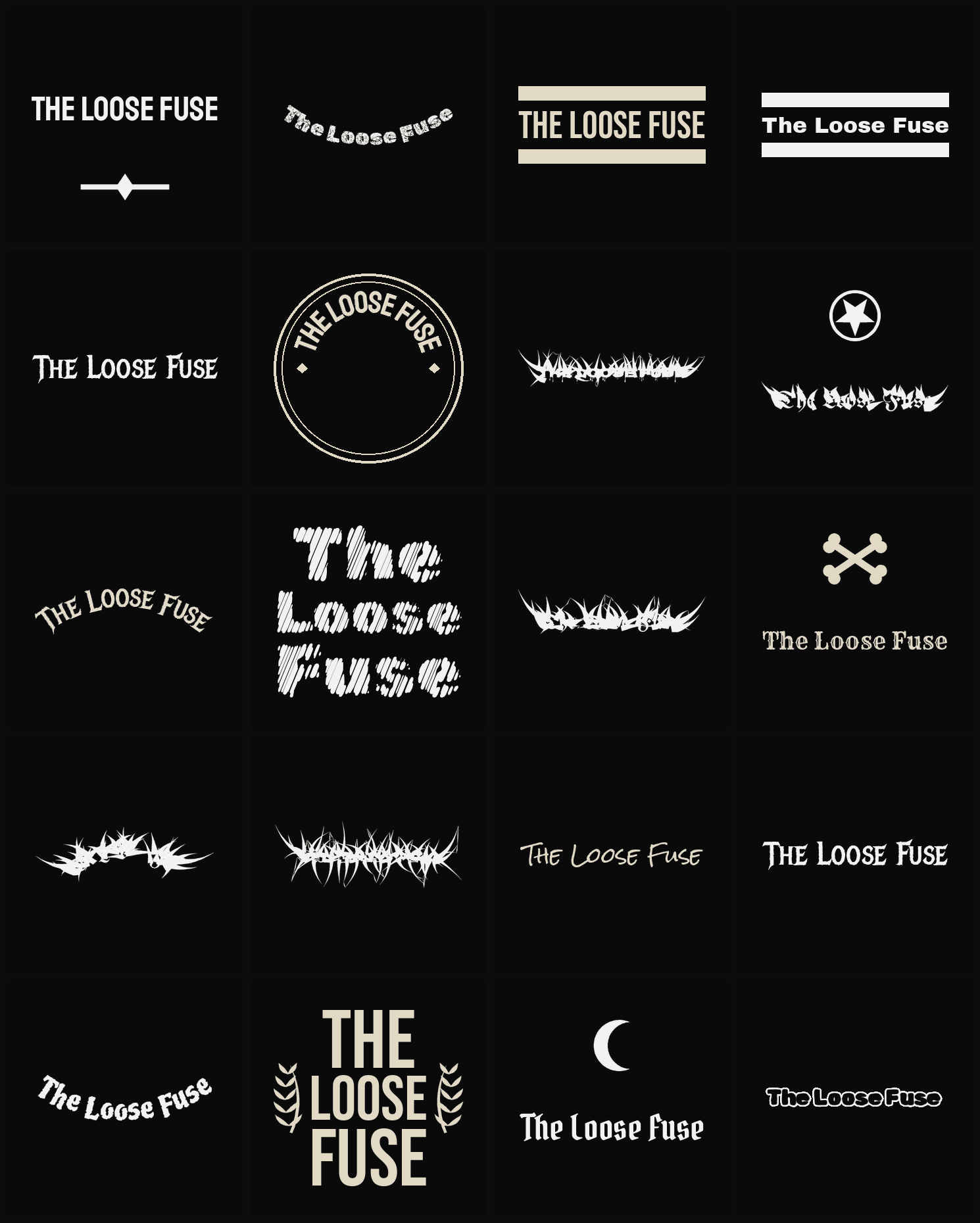 Twenty The Loose Fuse band logo ideas — different faces, treatments and spike settings