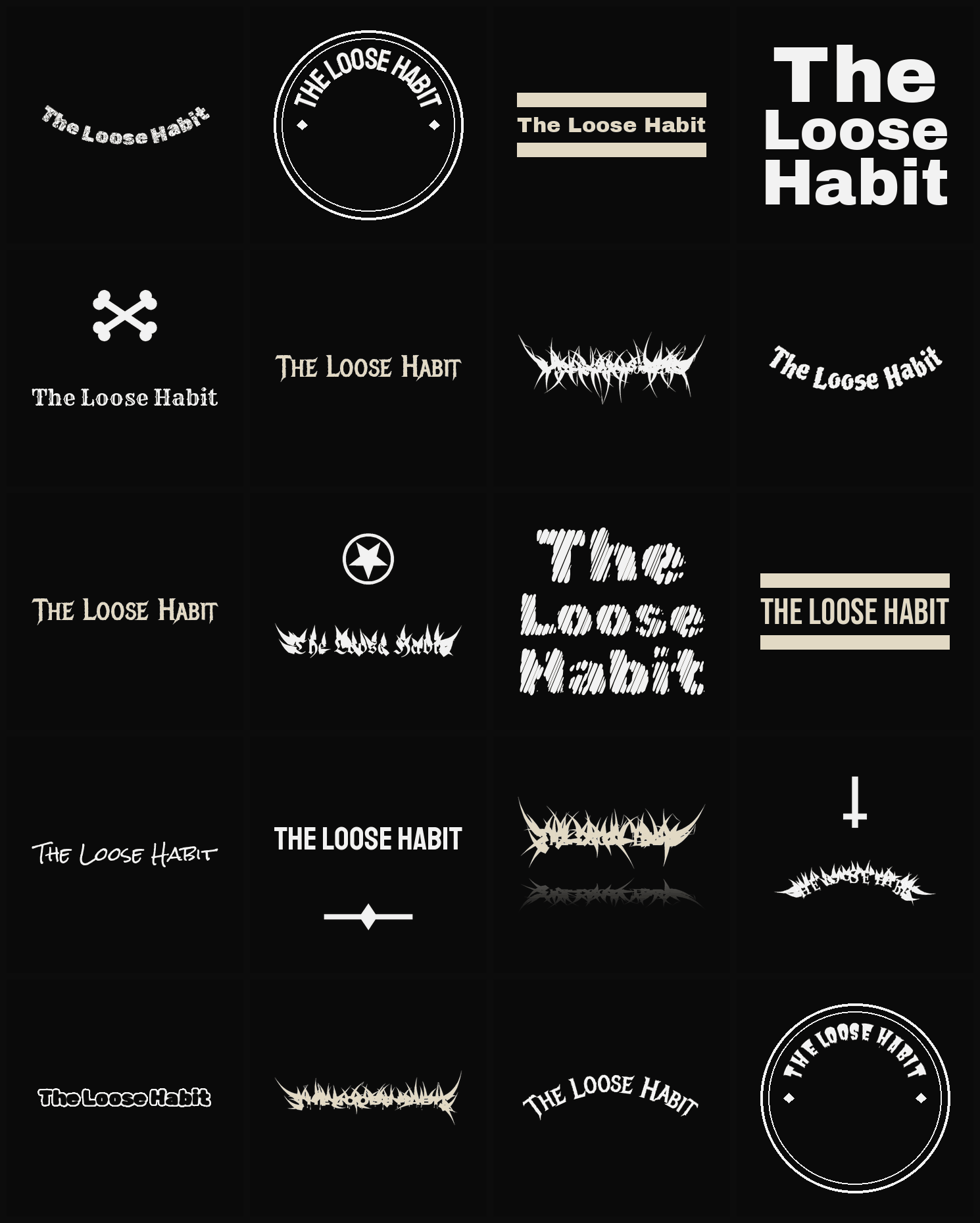 Twenty The Loose Habit band logo ideas — different faces, treatments and spike settings