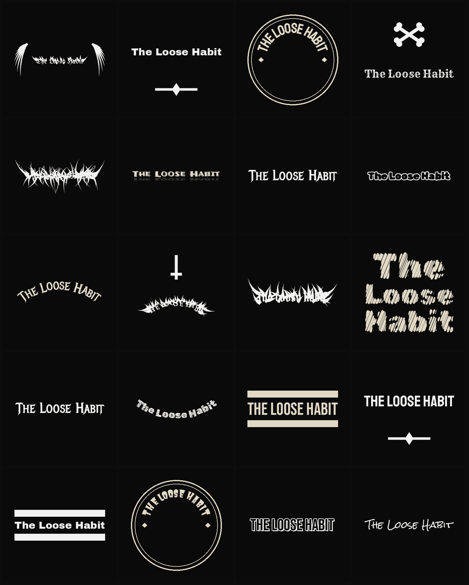 Twenty The Loose Habit band logo ideas — different faces, treatments and spike settings