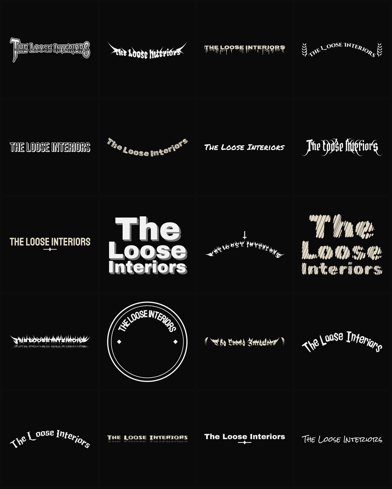 Twenty The Loose Interiors band logo ideas — different faces, treatments and spike settings