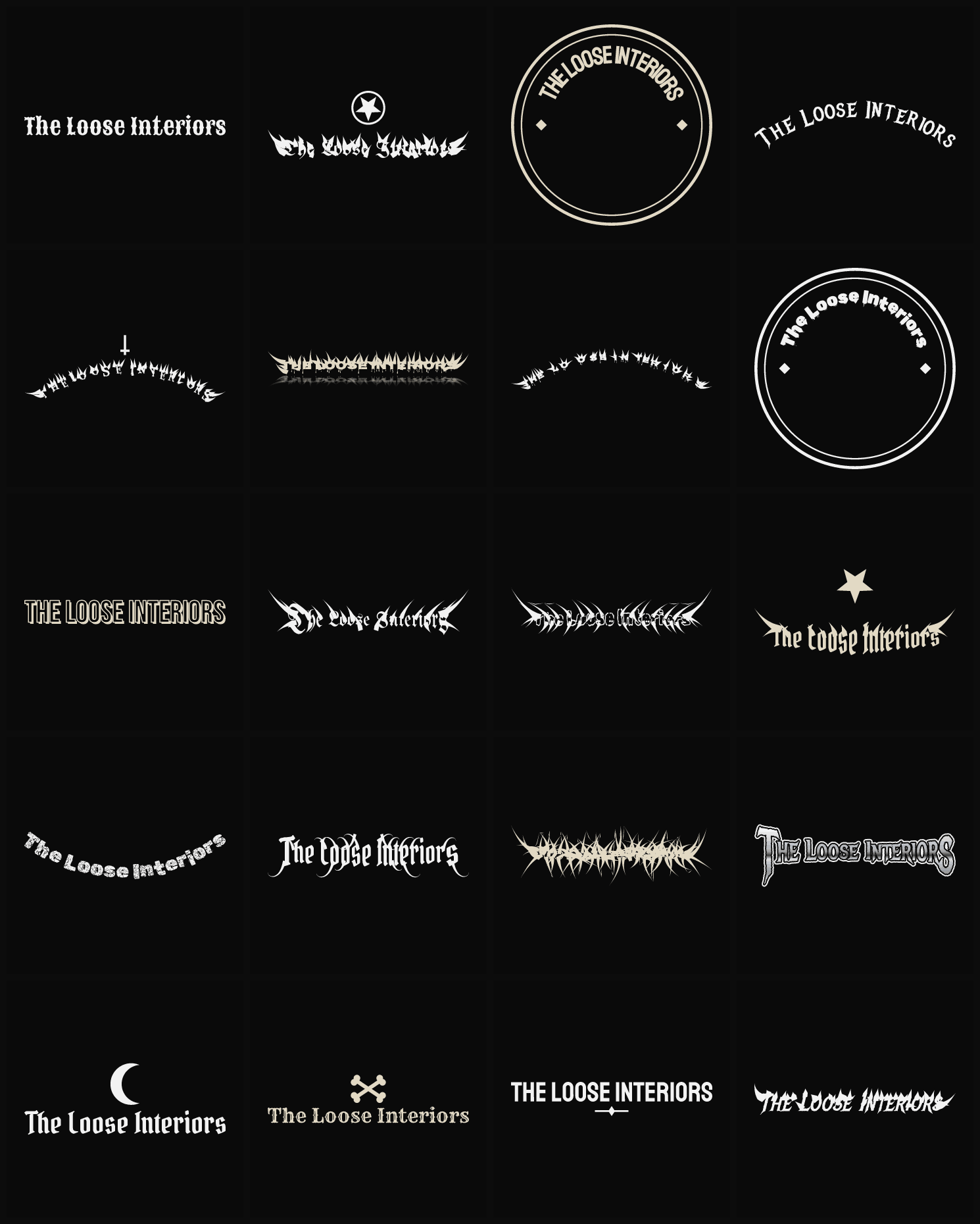 Twenty The Loose Interiors band logo ideas — different faces, treatments and spike settings