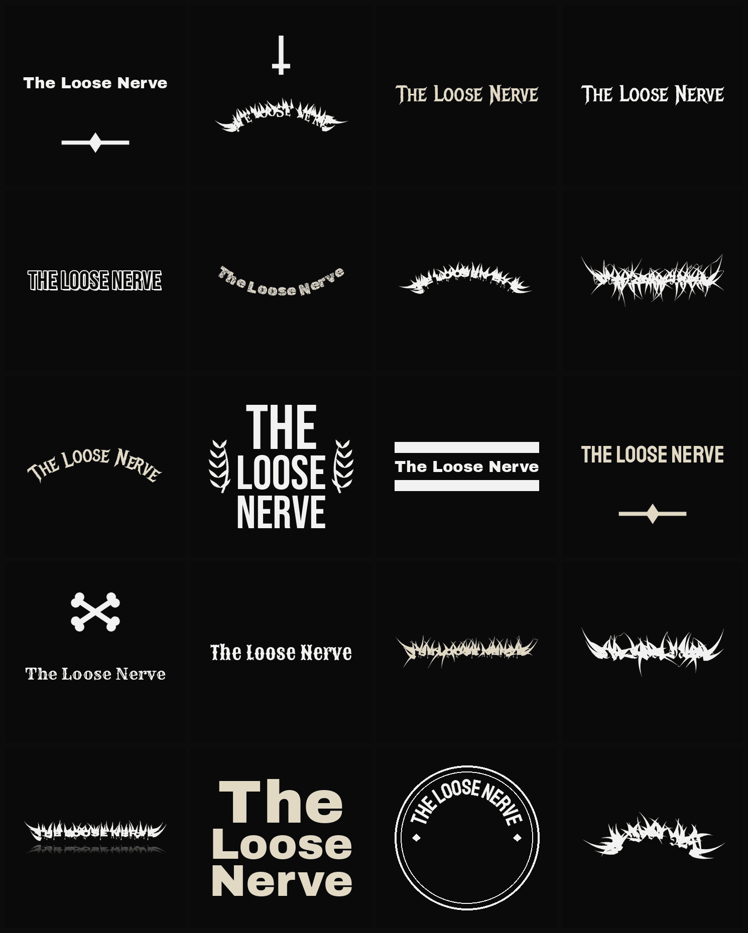 Twenty The Loose Nerve band logo ideas — different faces, treatments and spike settings