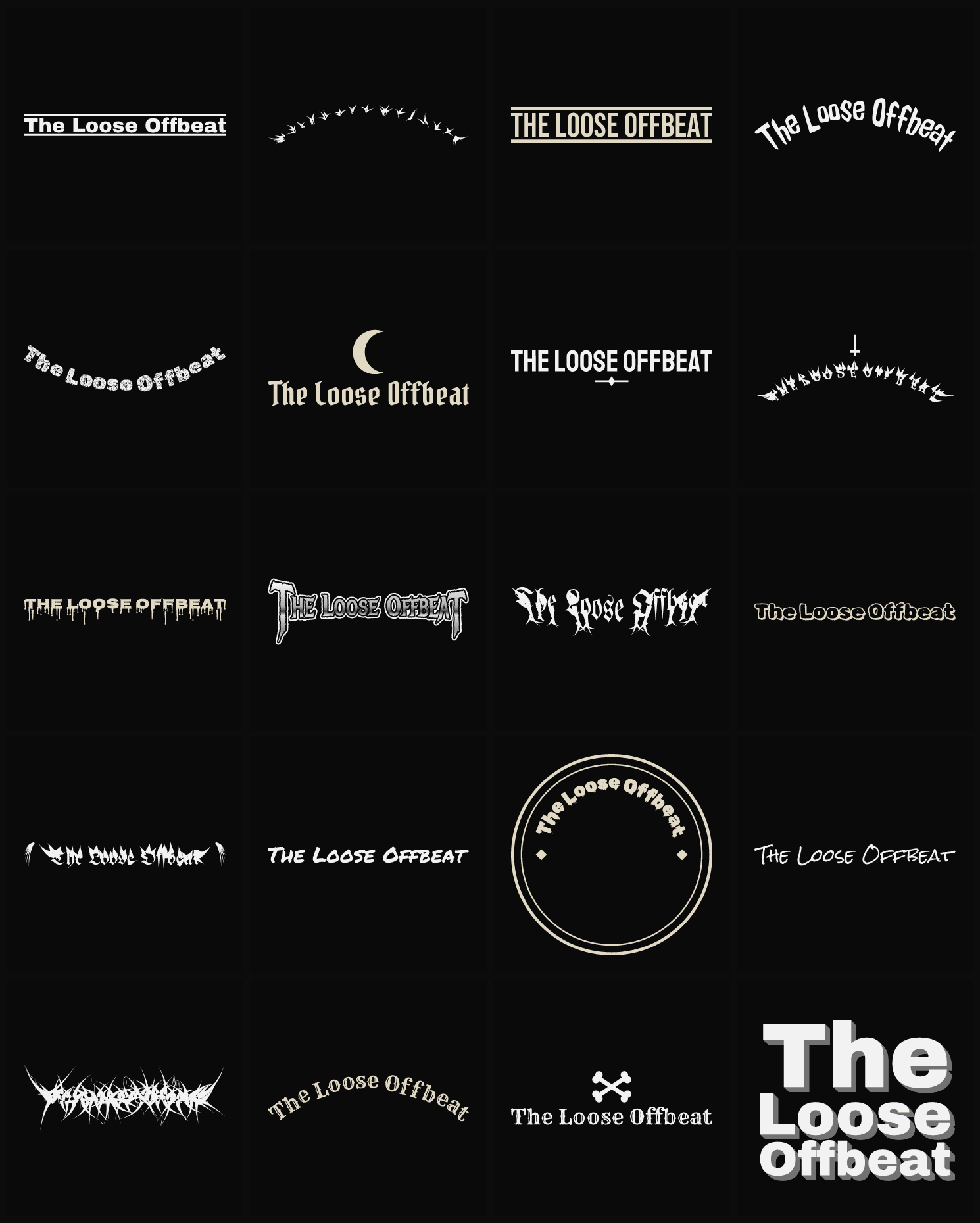 Twenty The Loose Offbeat band logo ideas — different faces, treatments and spike settings