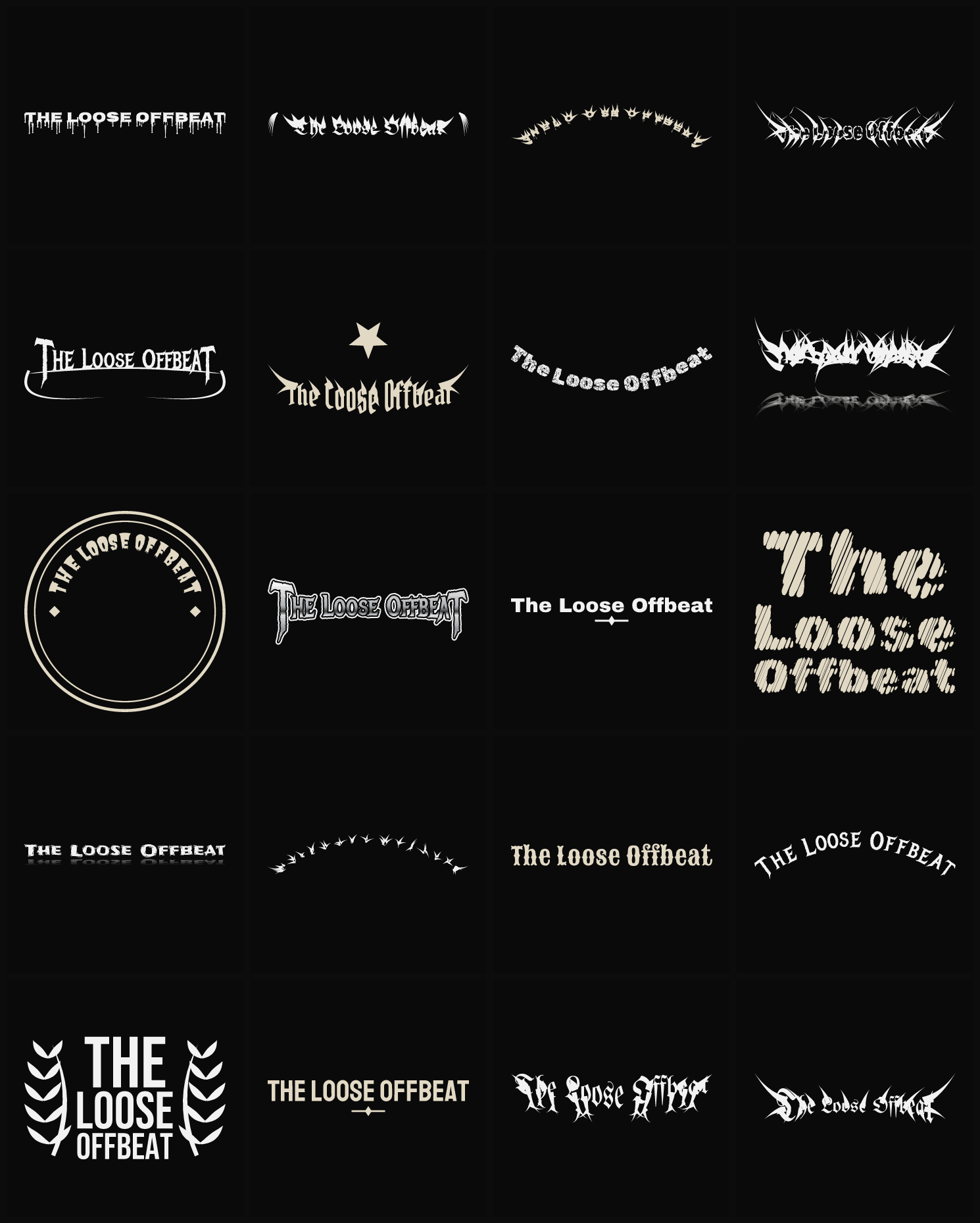 Twenty The Loose Offbeat band logo ideas — different faces, treatments and spike settings