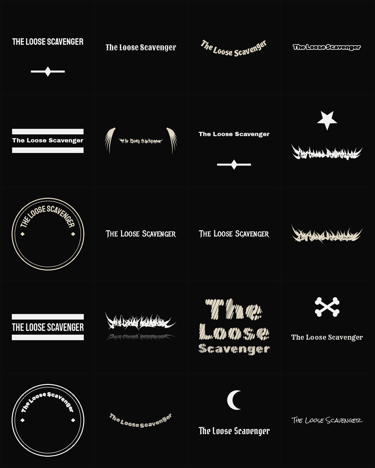 Twenty The Loose Scavenger band logo ideas — different faces, treatments and spike settings