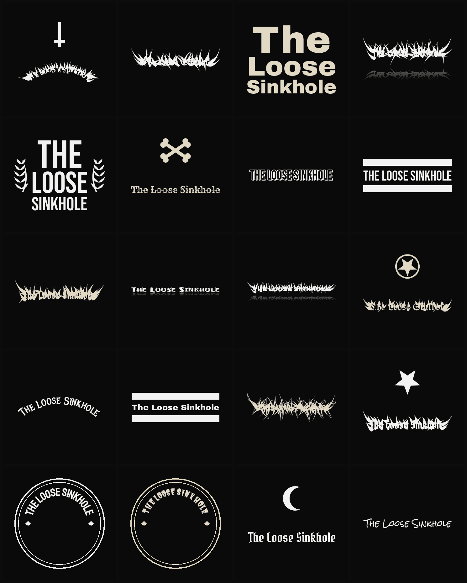 Twenty The Loose Sinkhole band logo ideas — different faces, treatments and spike settings