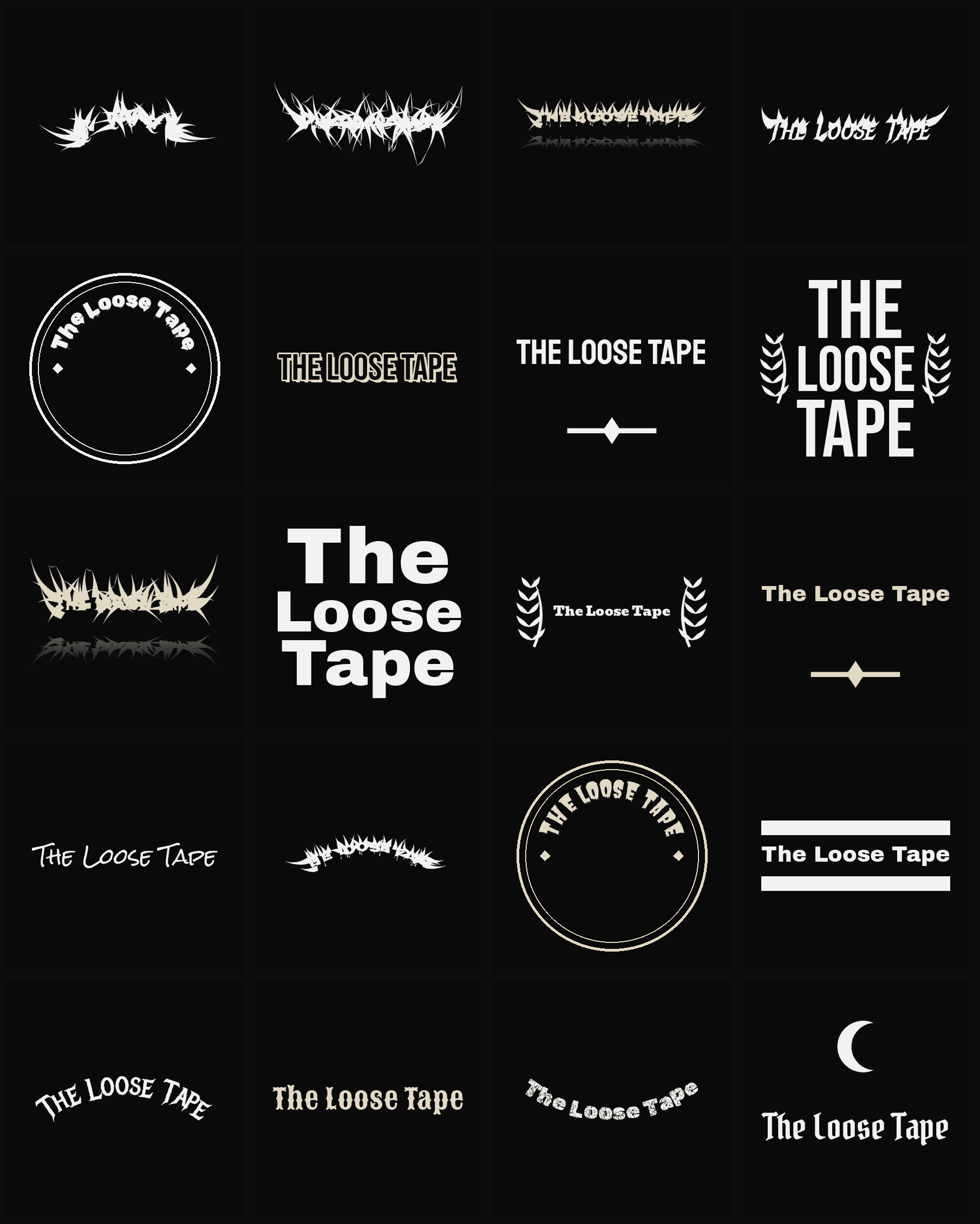 Twenty The Loose Tape band logo ideas — different faces, treatments and spike settings