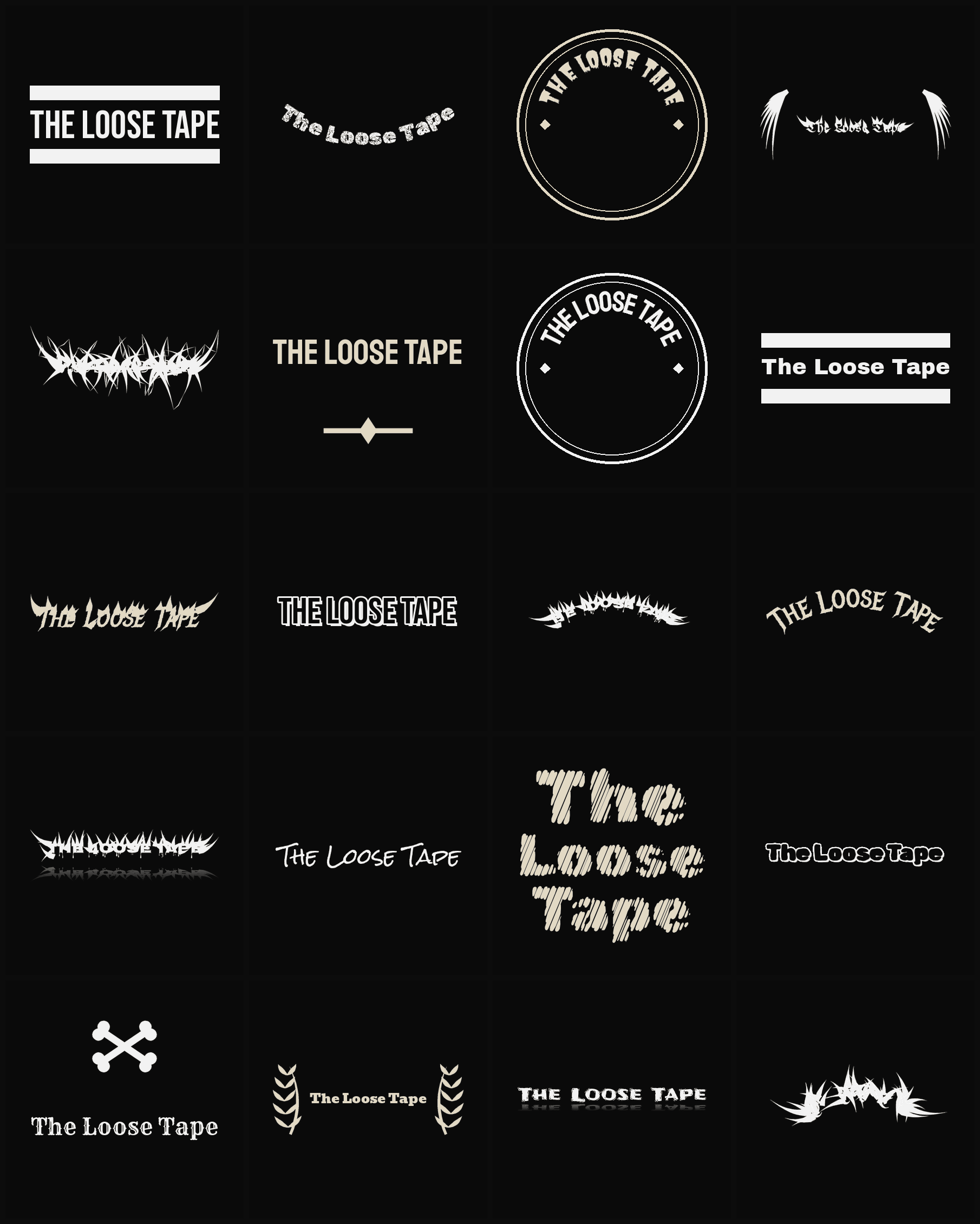 Twenty The Loose Tape band logo ideas — different faces, treatments and spike settings