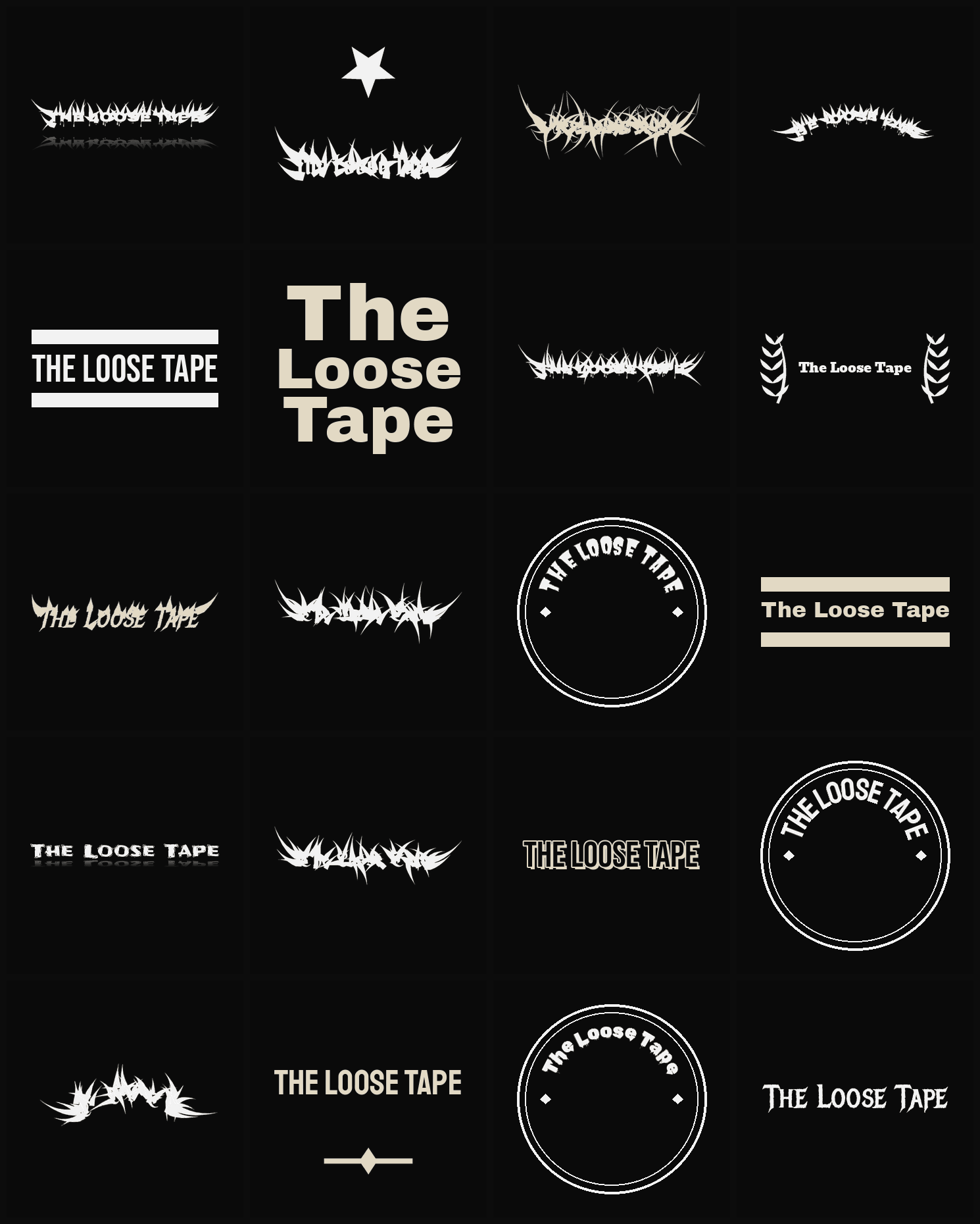 Twenty The Loose Tape band logo ideas — different faces, treatments and spike settings