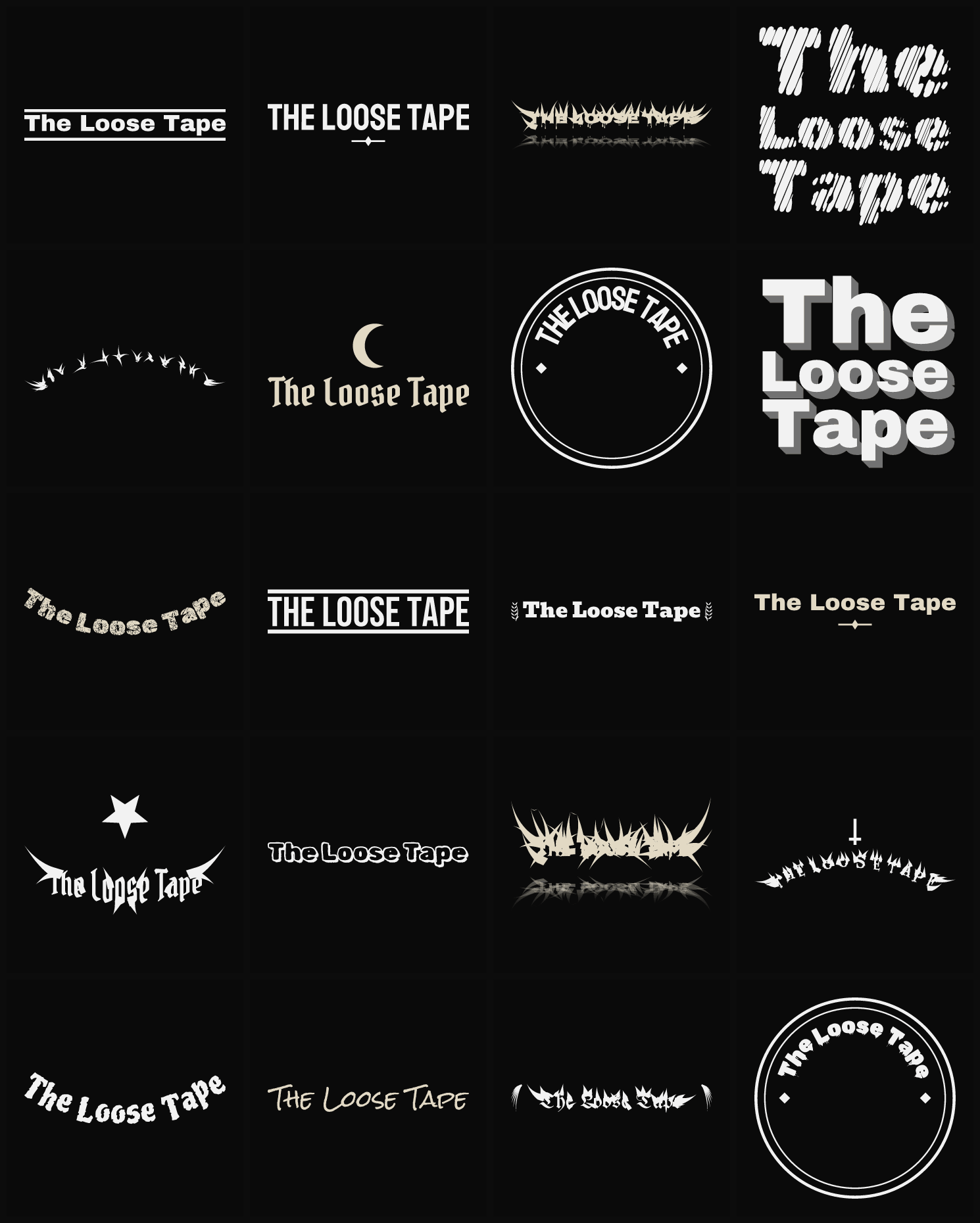 Twenty The Loose Tape band logo ideas — different faces, treatments and spike settings