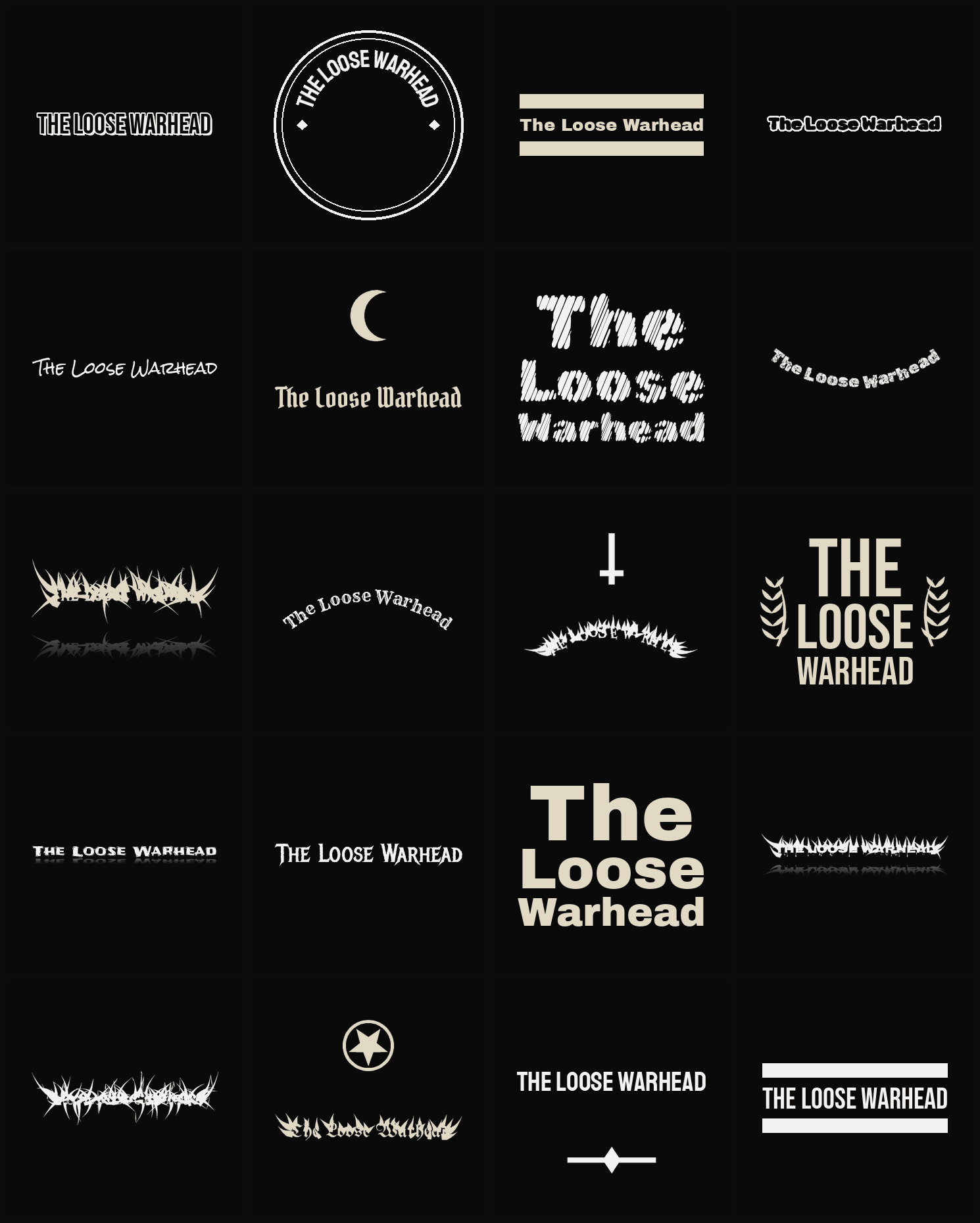 Twenty The Loose Warhead band logo ideas — different faces, treatments and spike settings