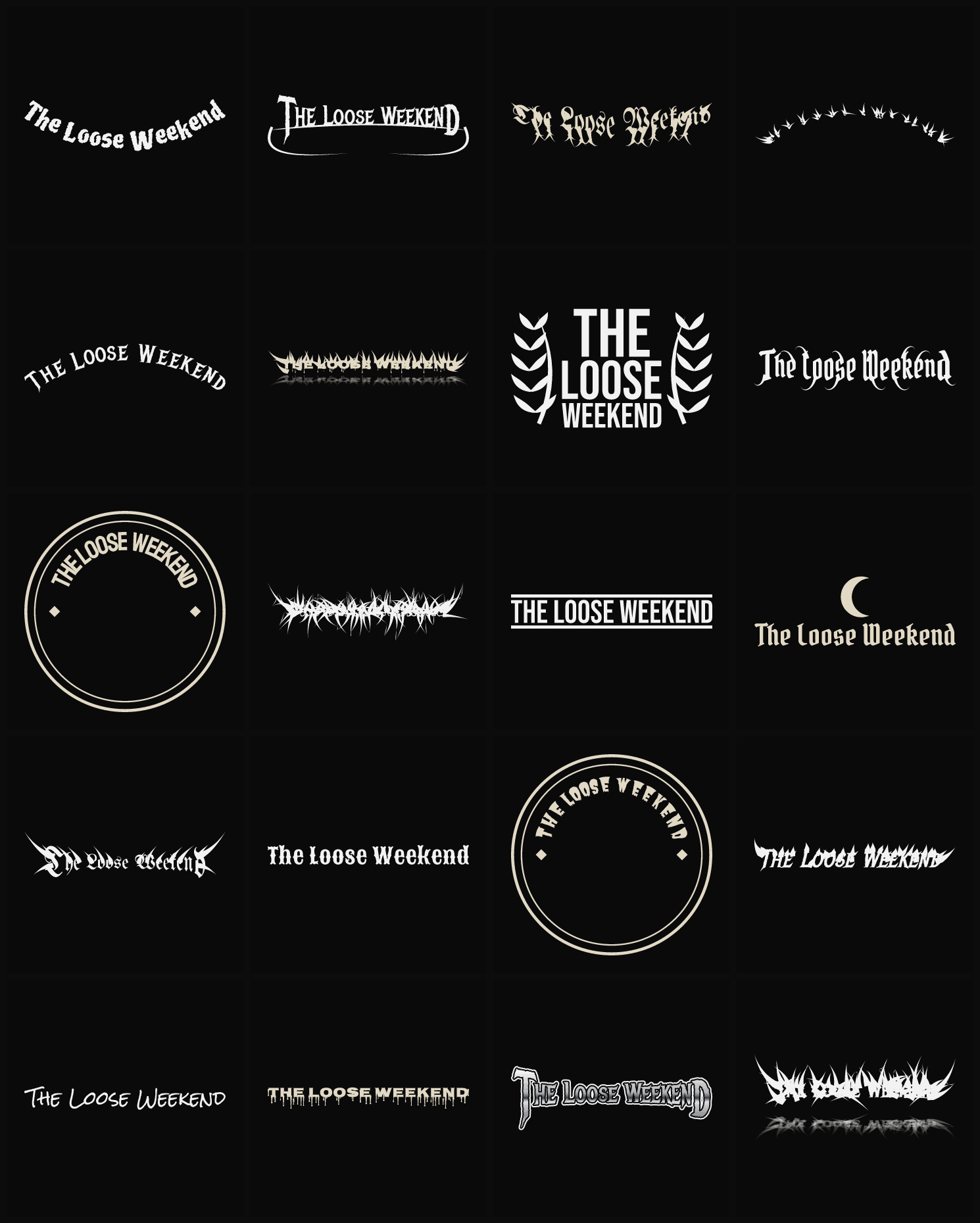 Twenty The Loose Weekend band logo ideas — different faces, treatments and spike settings