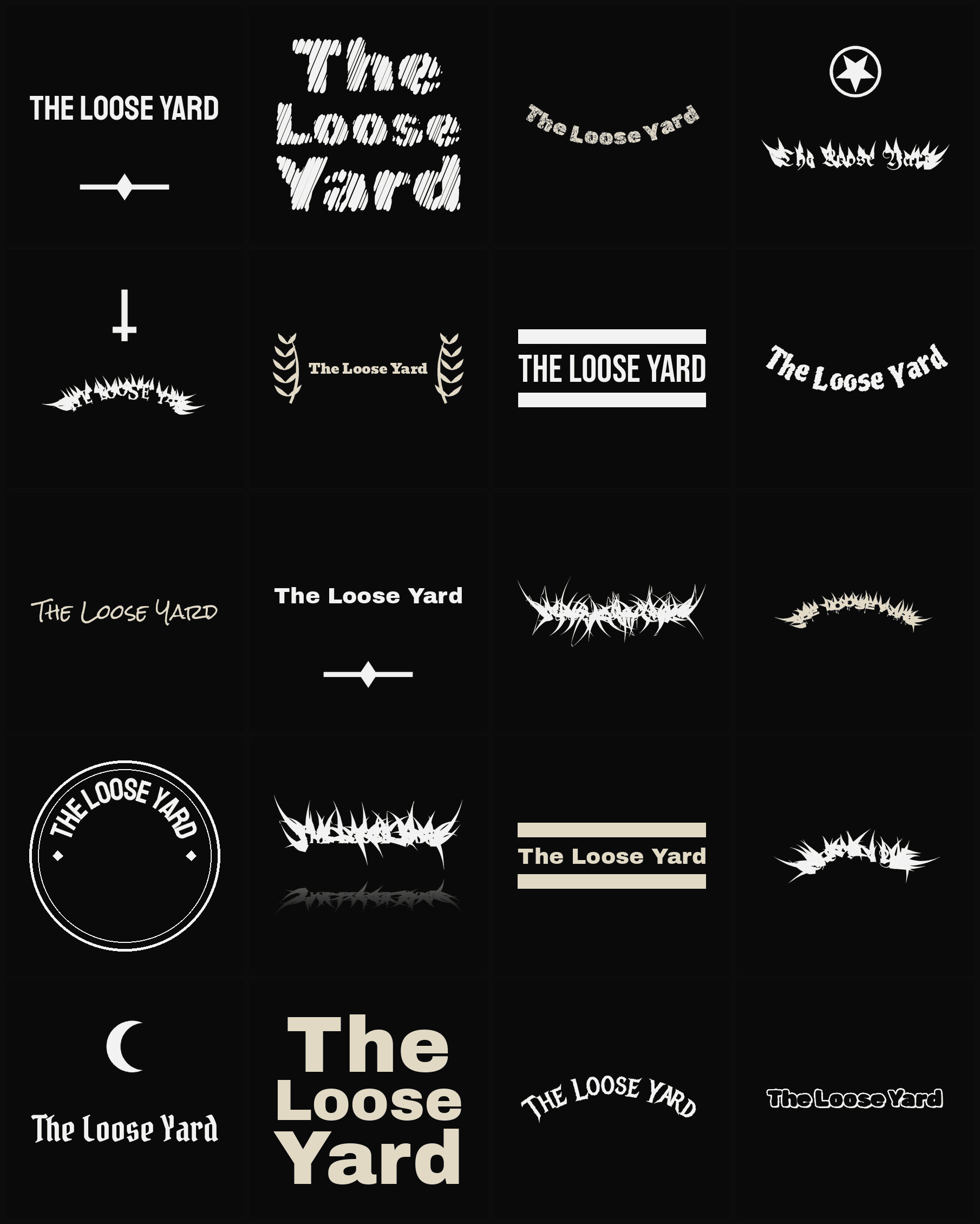 Twenty The Loose Yard band logo ideas — different faces, treatments and spike settings