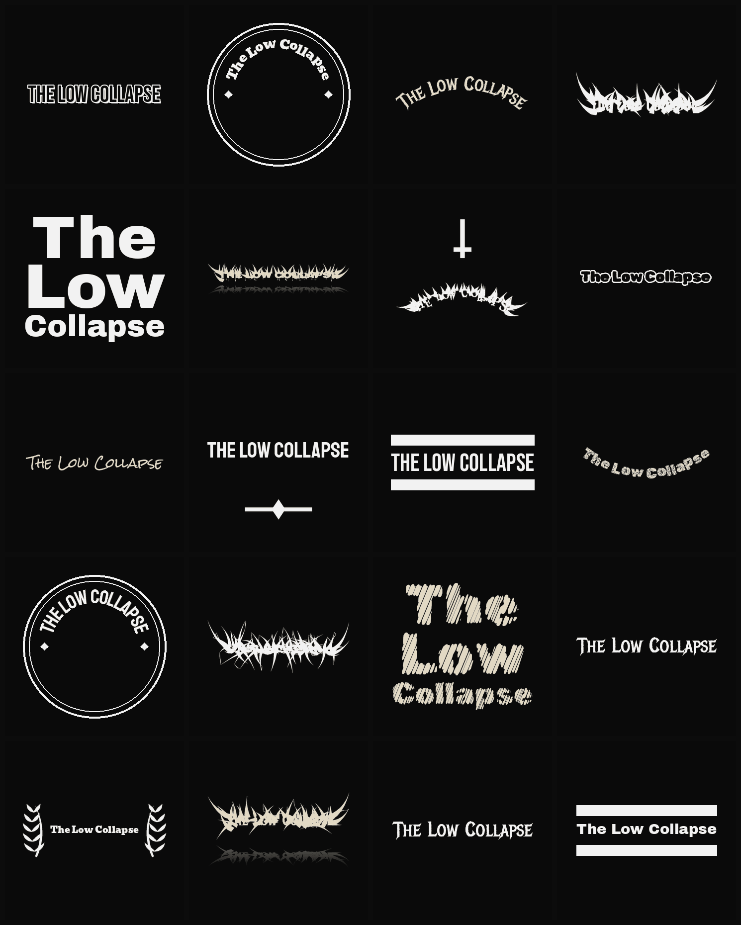 Twenty The Low Collapse band logo ideas — different faces, treatments and spike settings