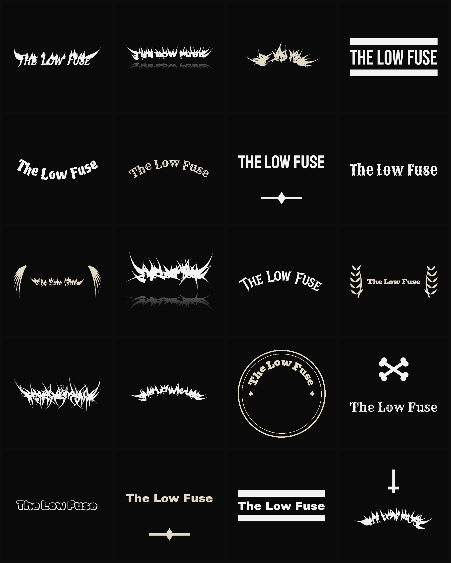 Twenty The Low Fuse band logo ideas — different faces, treatments and spike settings