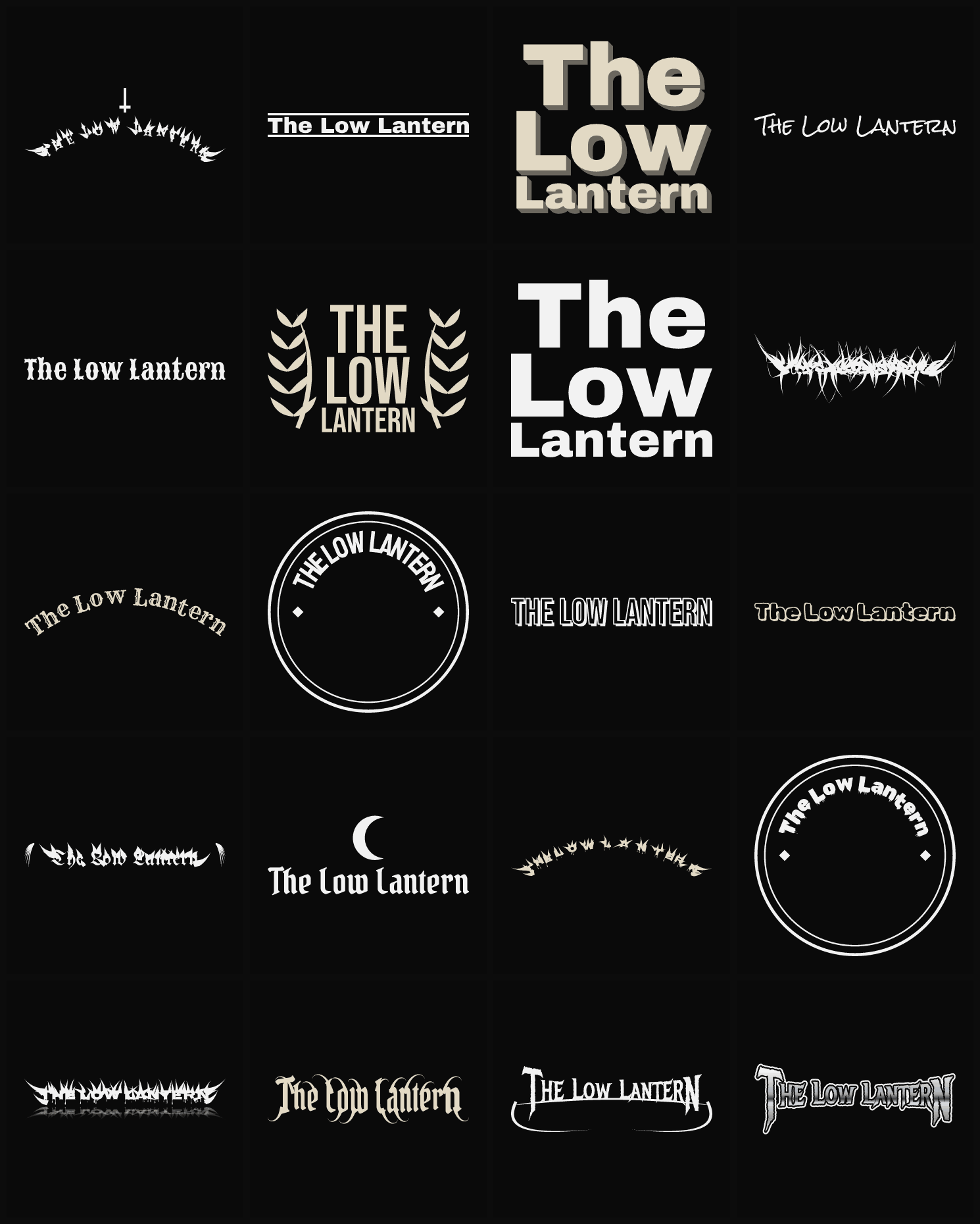 Twenty The Low Lantern band logo ideas — different faces, treatments and spike settings