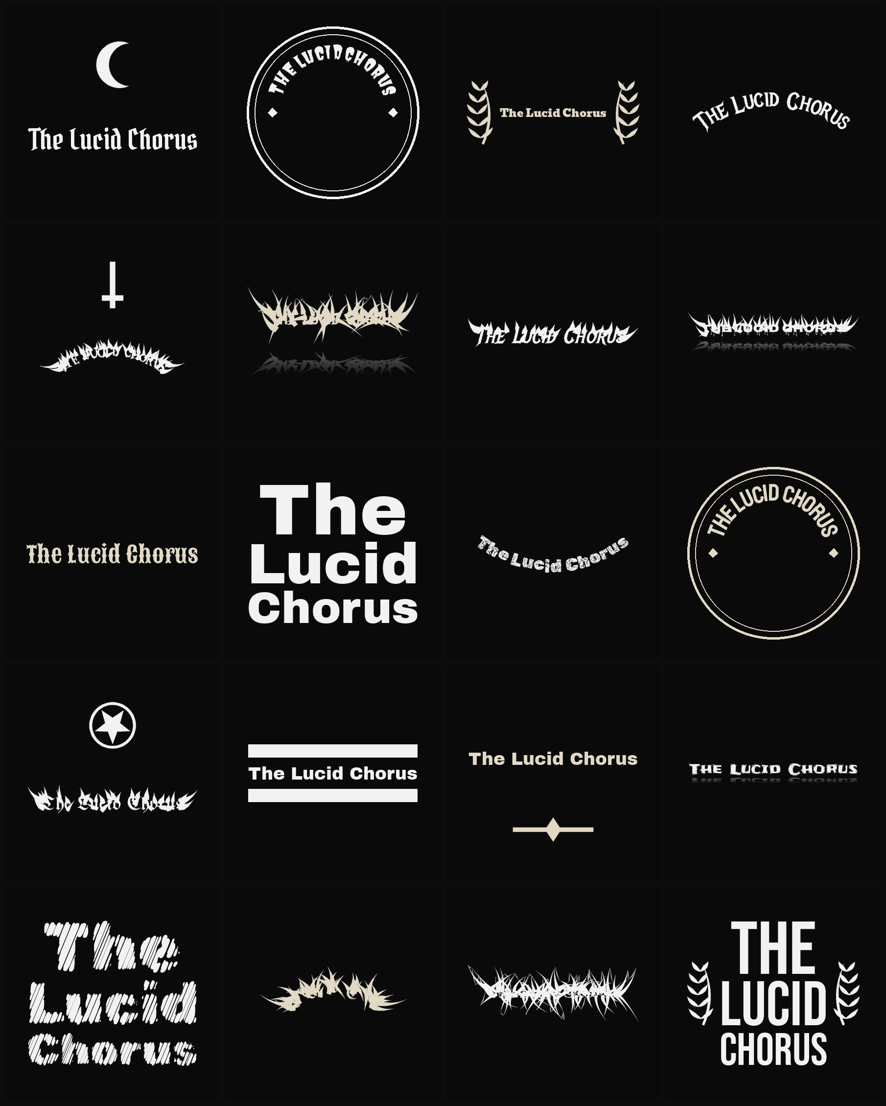 Twenty The Lucid Chorus band logo ideas — different faces, treatments and spike settings