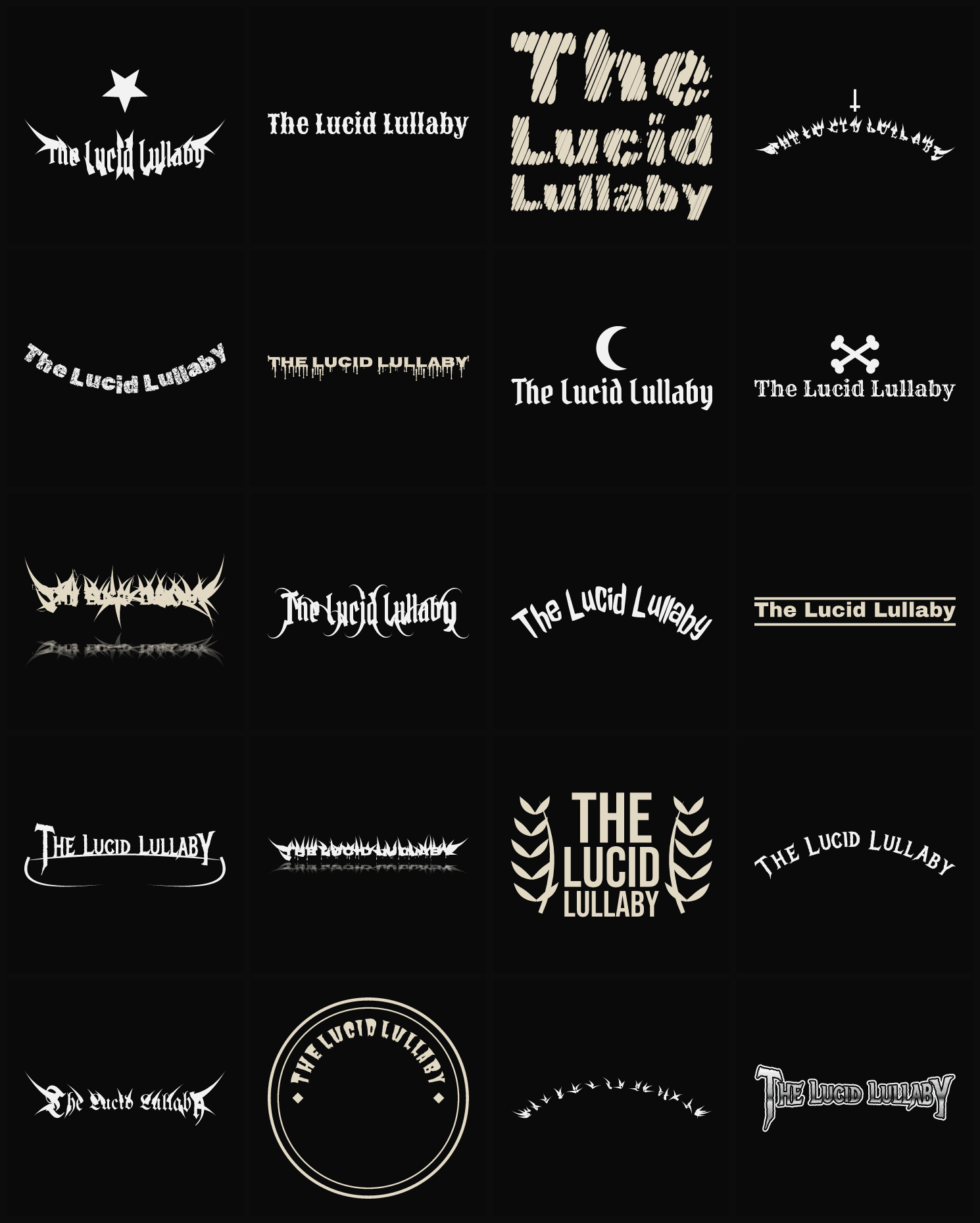 Twenty The Lucid Lullaby band logo ideas — different faces, treatments and spike settings