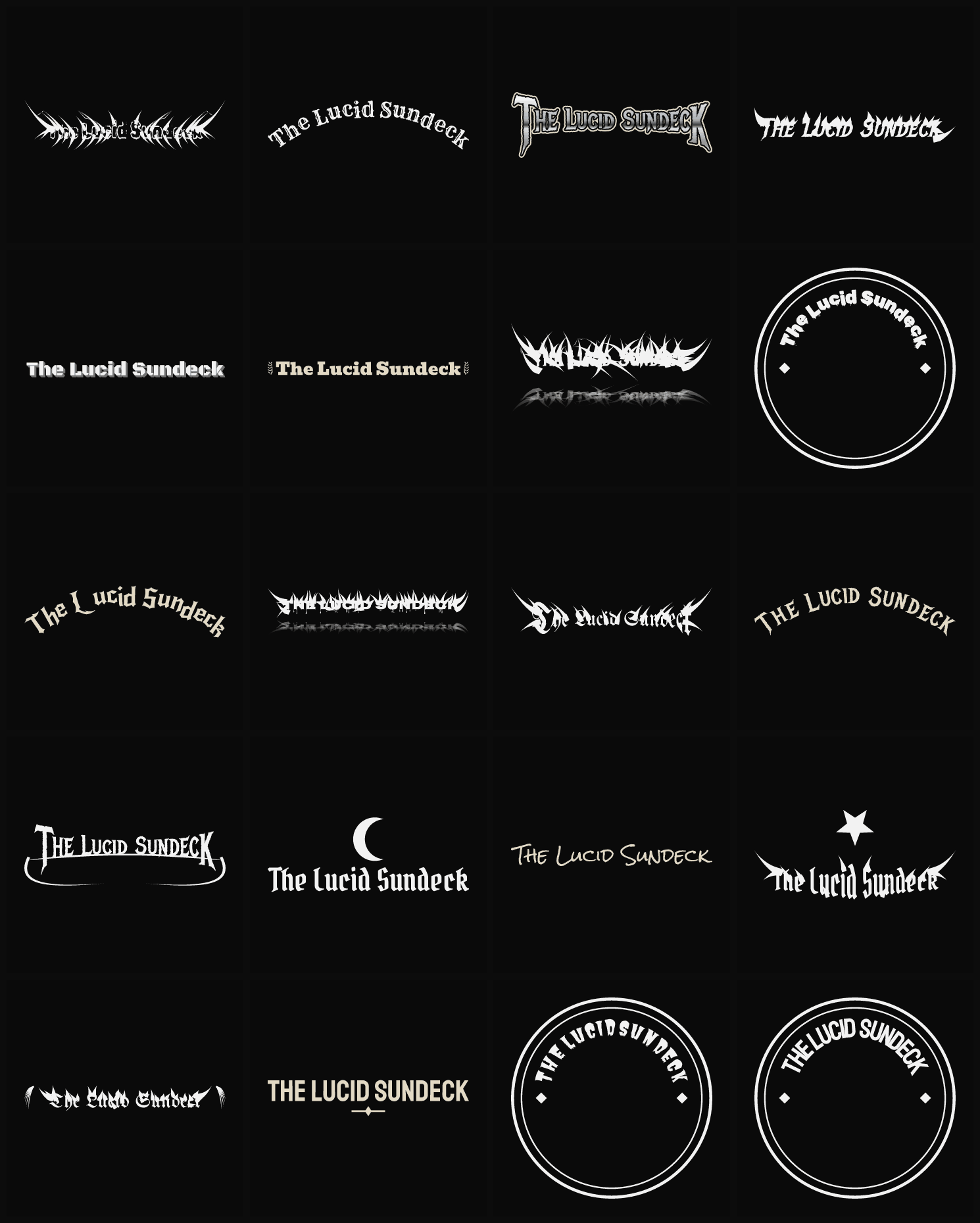 Twenty The Lucid Sundeck band logo ideas — different faces, treatments and spike settings