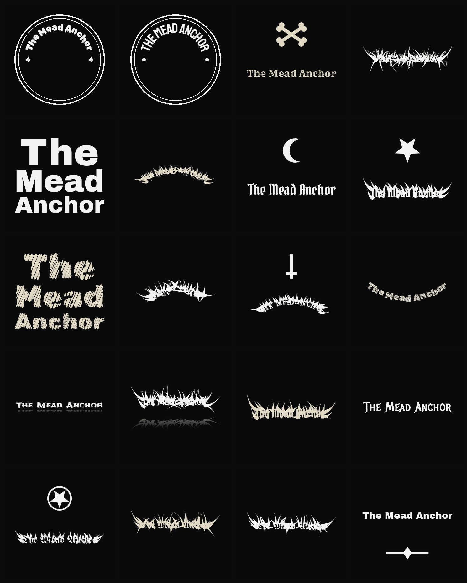 Twenty The Mead Anchor band logo ideas — different faces, treatments and spike settings