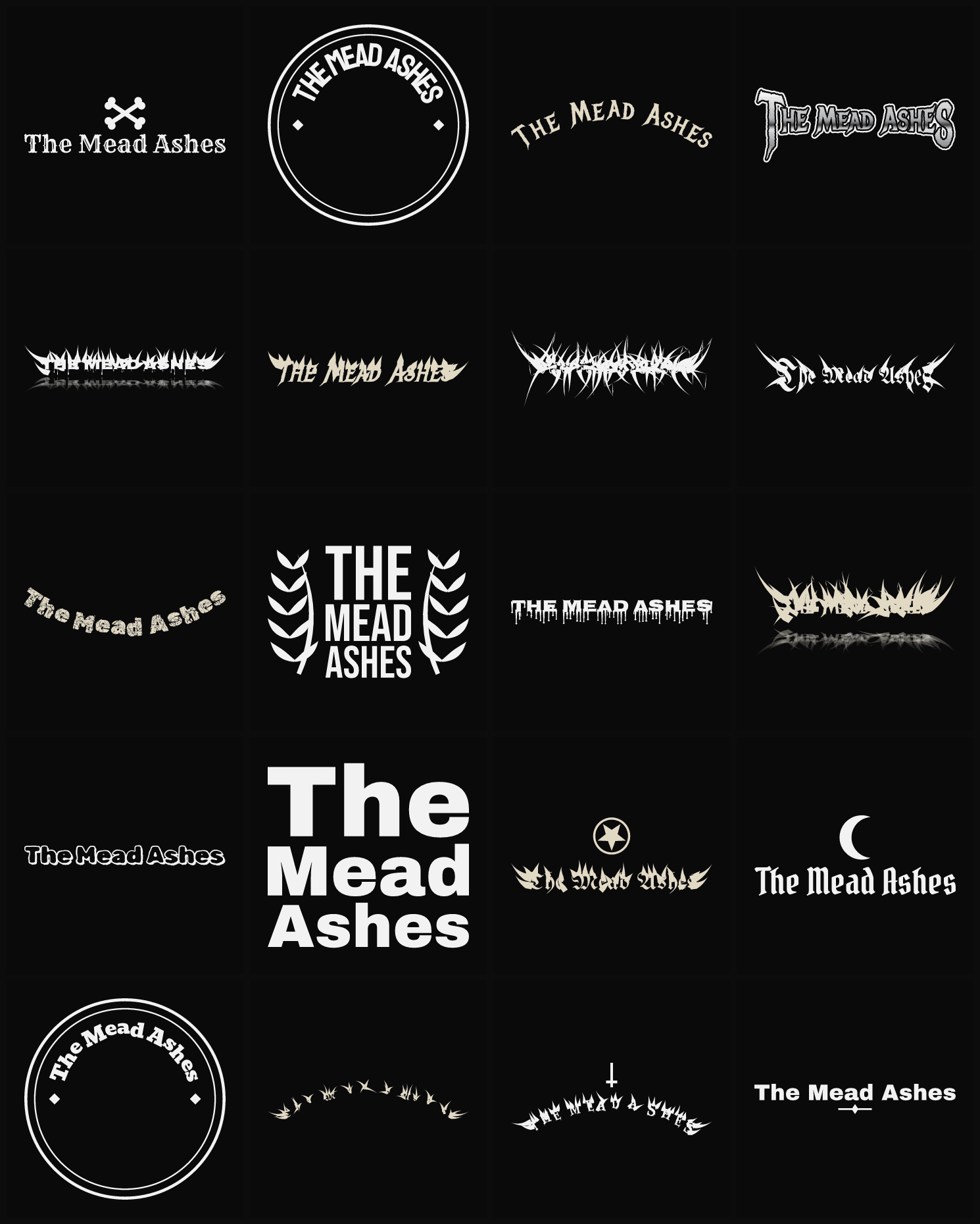 Twenty The Mead Ashes band logo ideas — different faces, treatments and spike settings