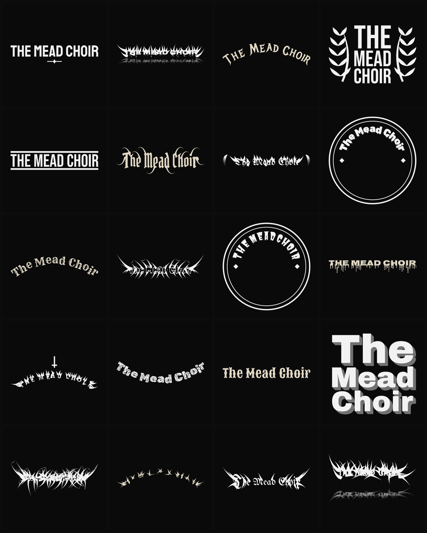 Twenty The Mead Choir band logo ideas — different faces, treatments and spike settings