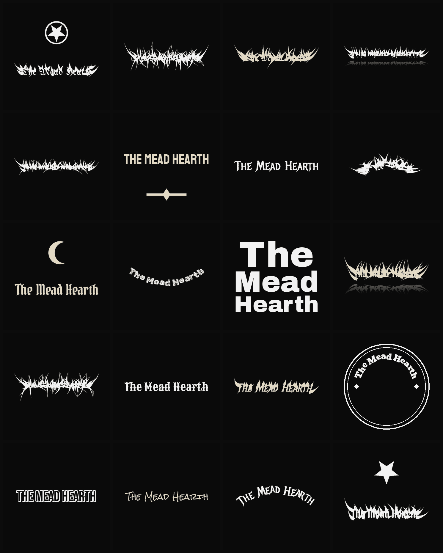Twenty The Mead Hearth band logo ideas — different faces, treatments and spike settings