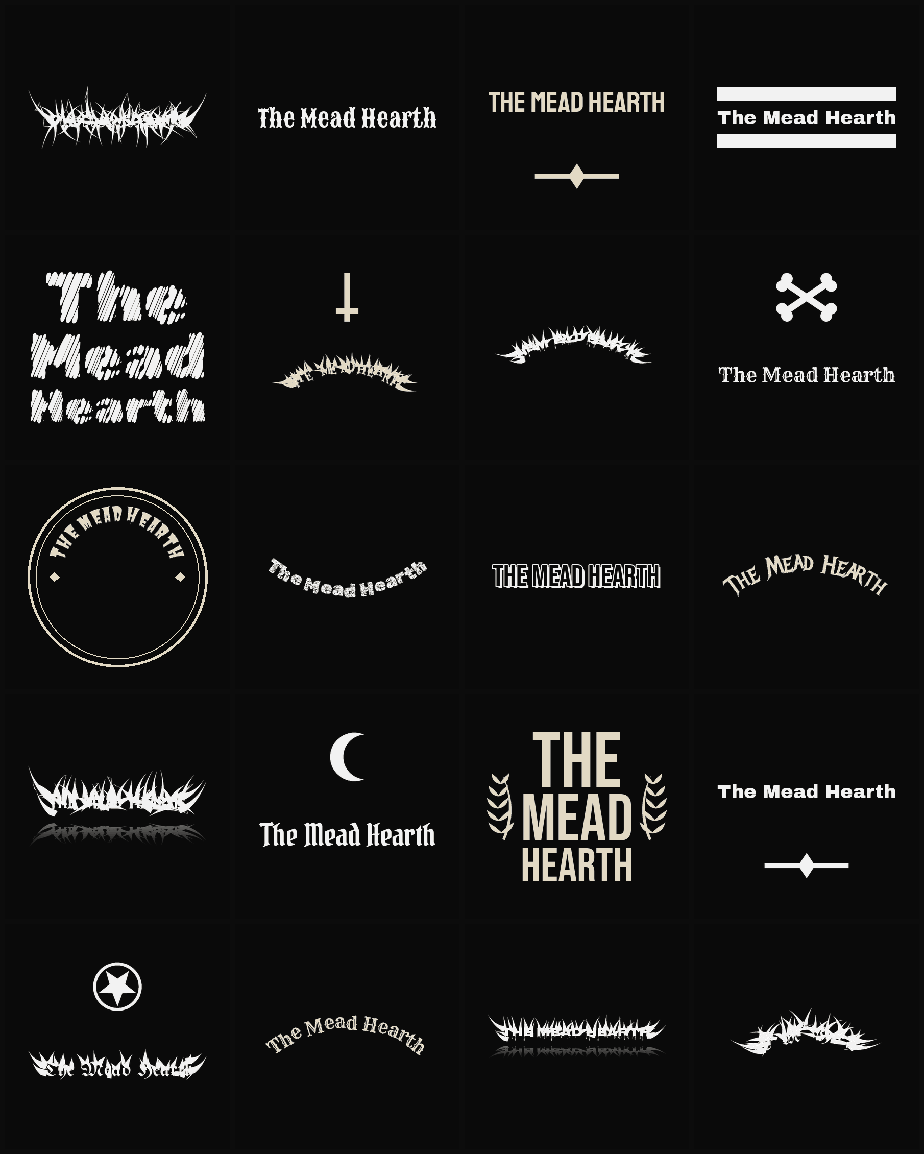 Twenty The Mead Hearth band logo ideas — different faces, treatments and spike settings