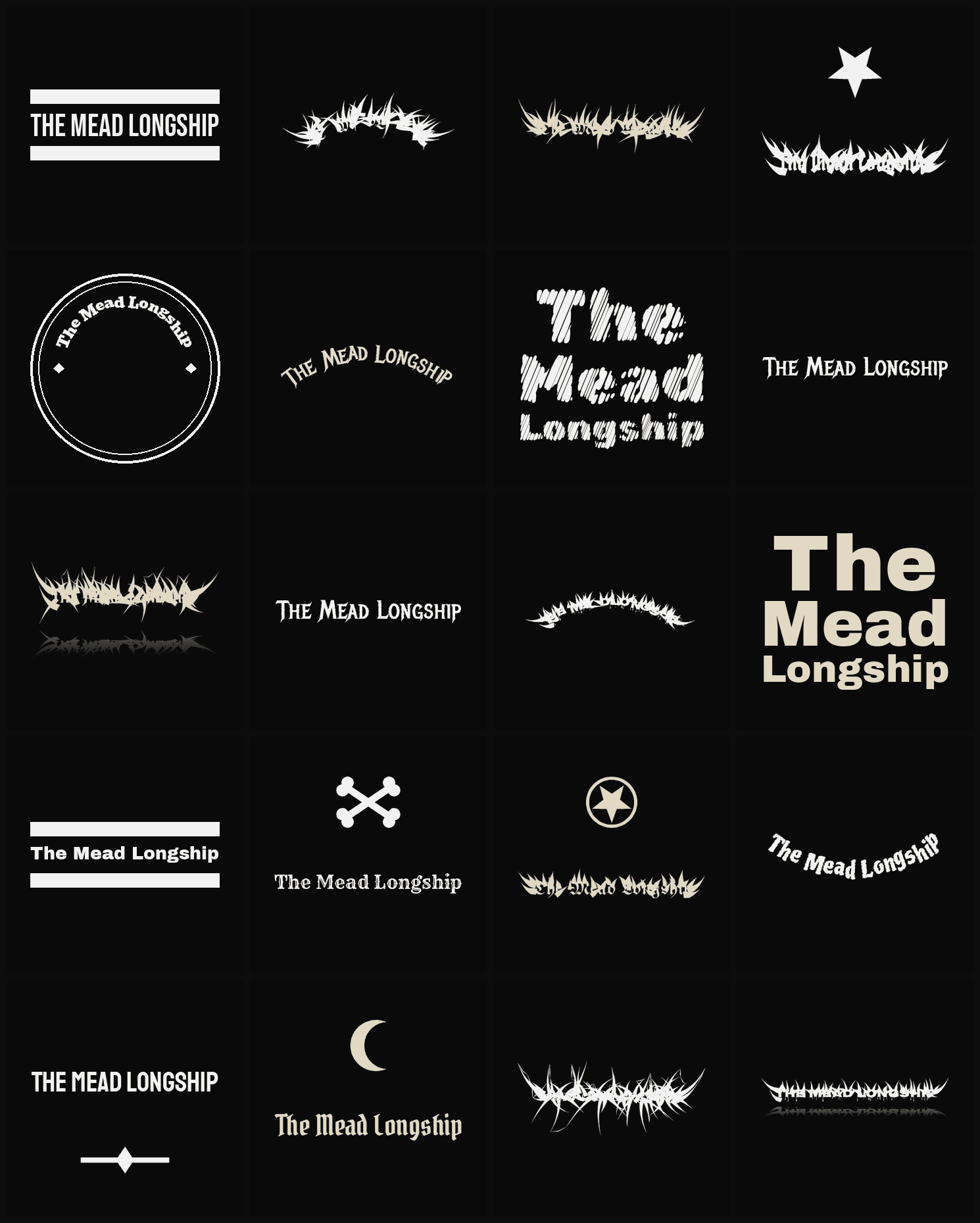 Twenty The Mead Longship band logo ideas — different faces, treatments and spike settings