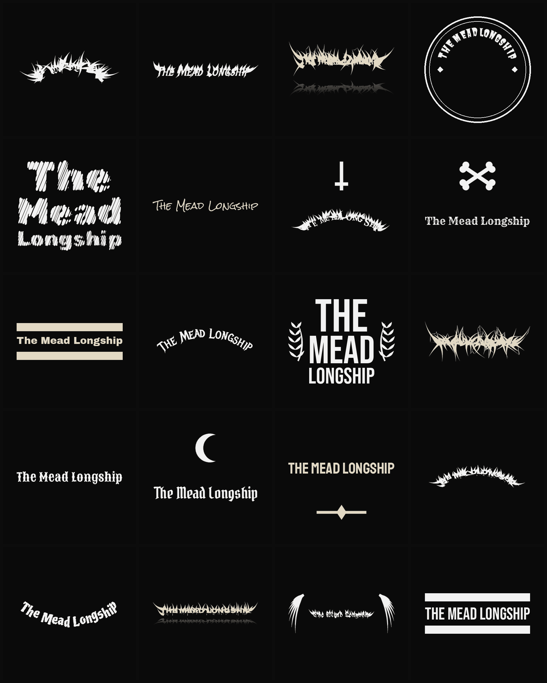 Twenty The Mead Longship band logo ideas — different faces, treatments and spike settings