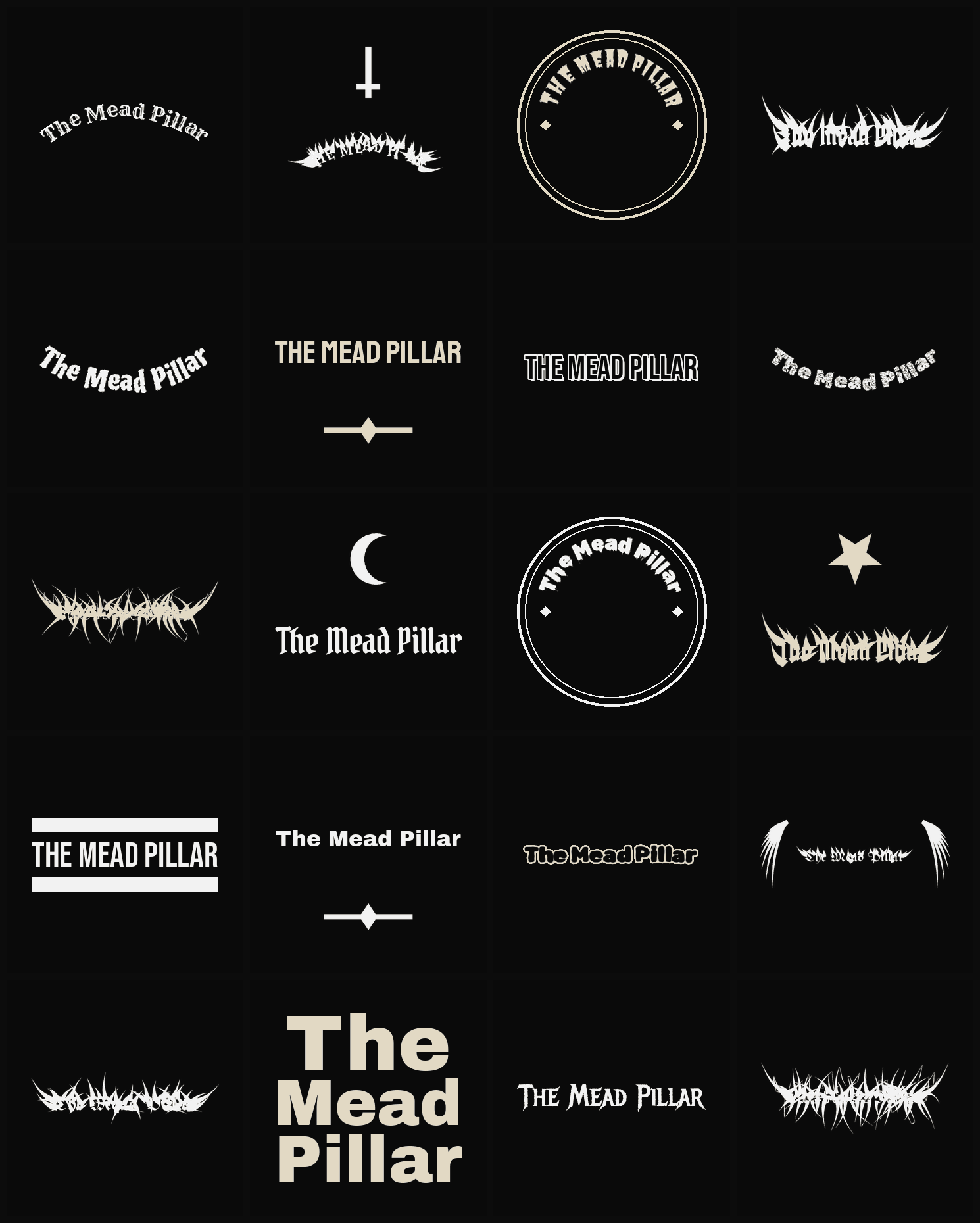Twenty The Mead Pillar band logo ideas — different faces, treatments and spike settings
