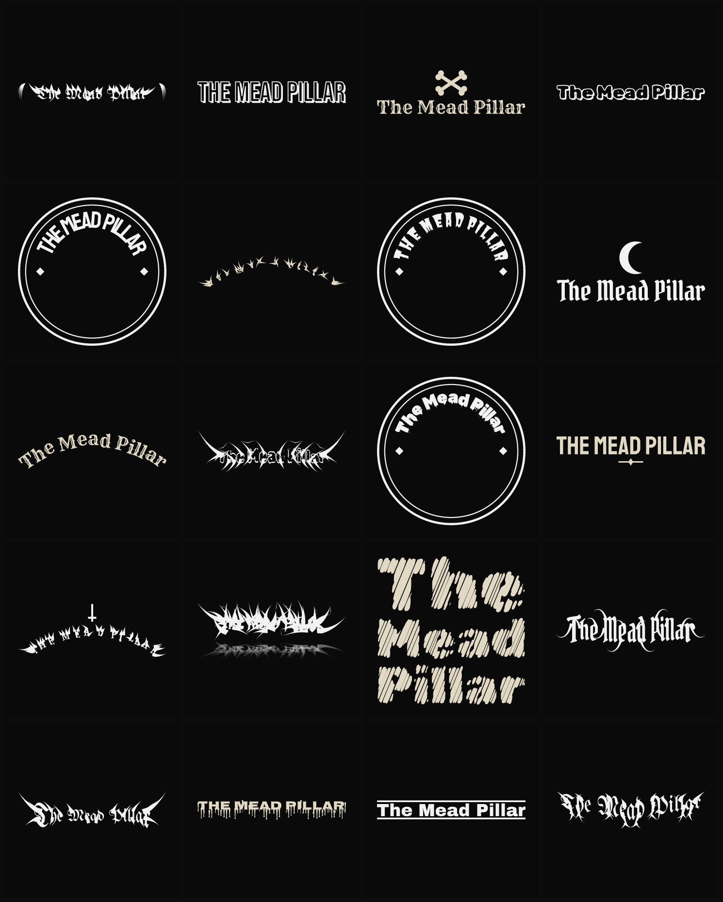 Twenty The Mead Pillar band logo ideas — different faces, treatments and spike settings