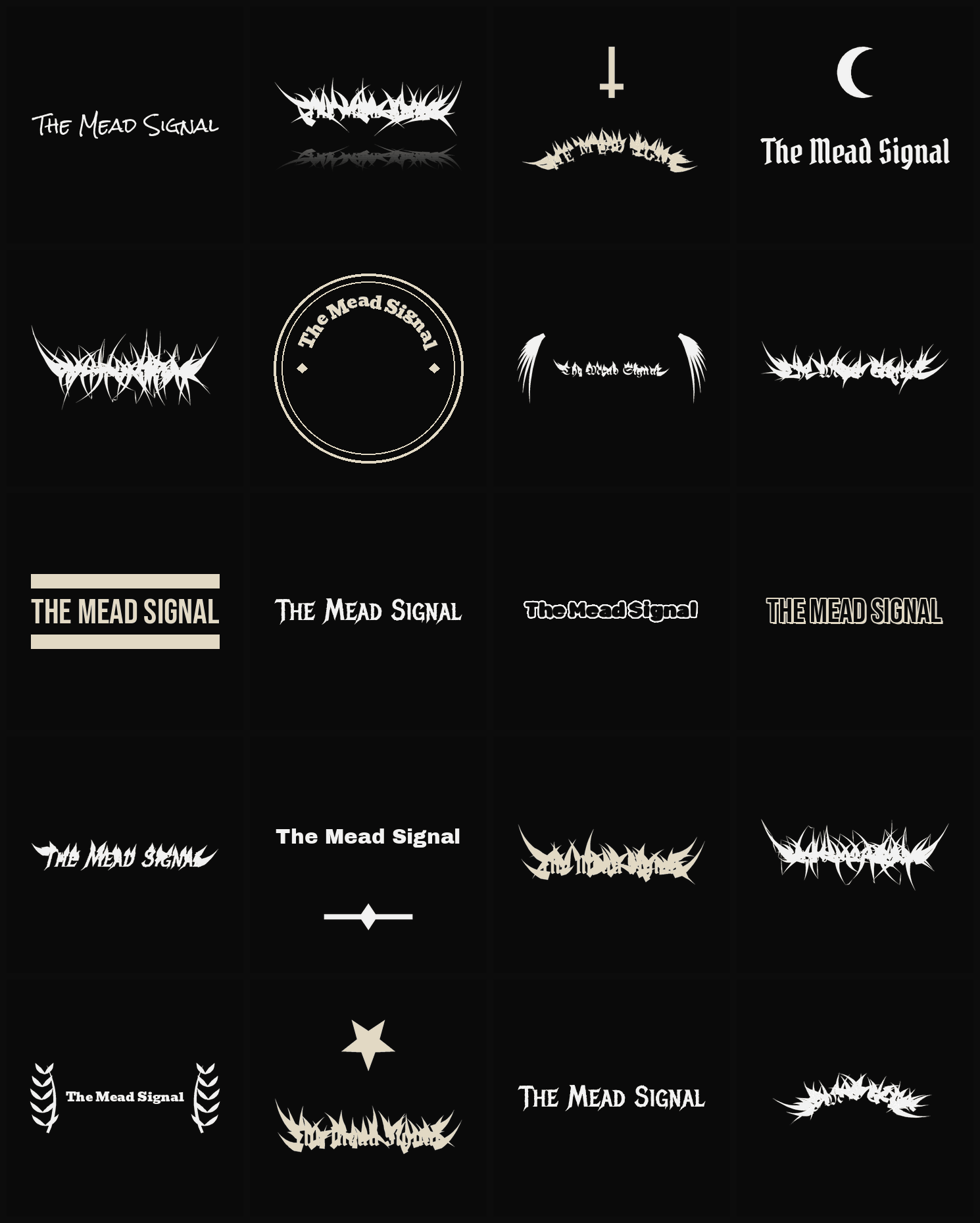Twenty The Mead Signal band logo ideas — different faces, treatments and spike settings