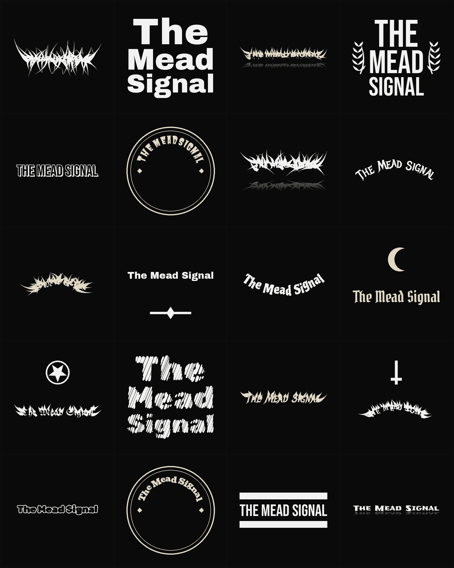Twenty The Mead Signal band logo ideas — different faces, treatments and spike settings