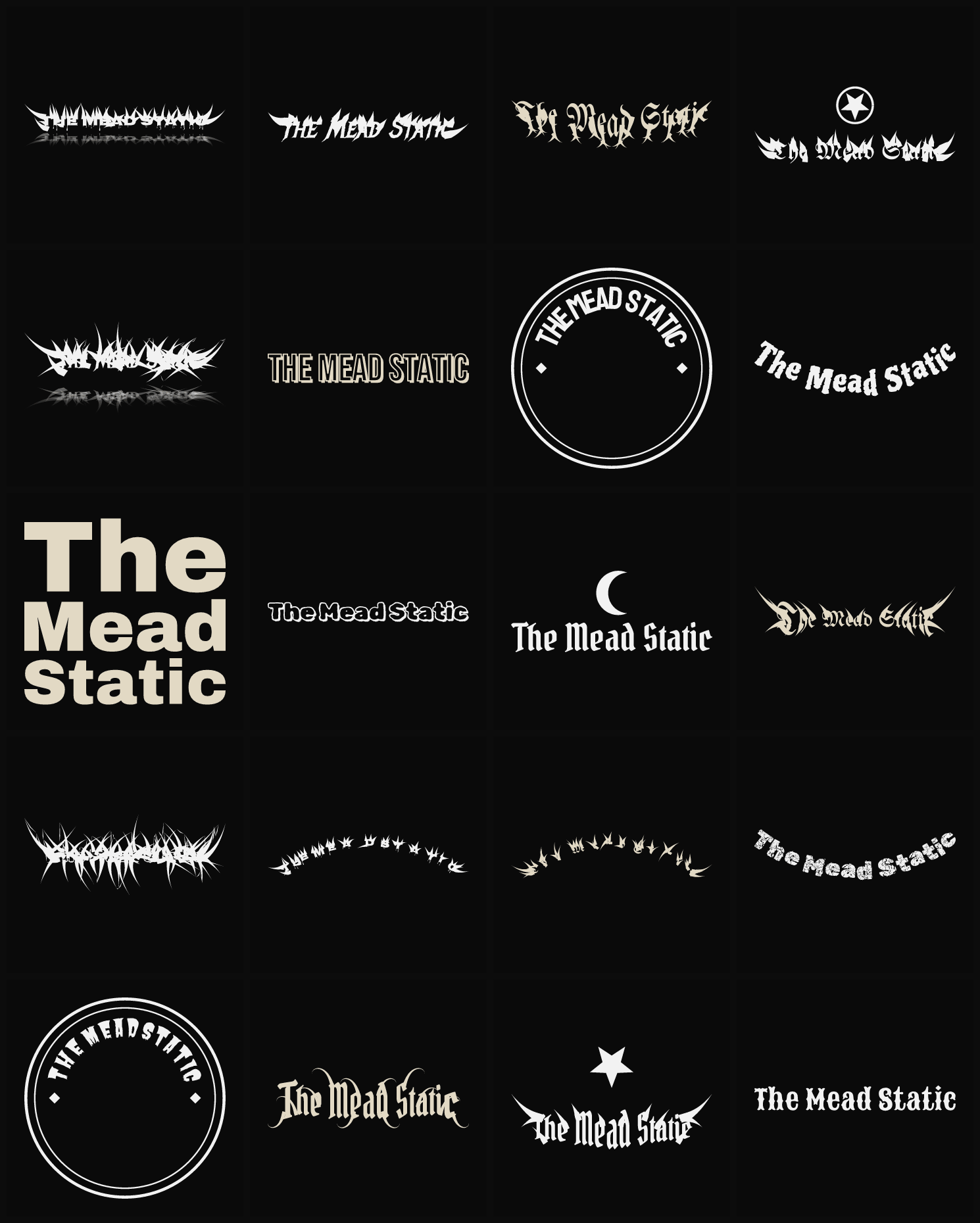 Twenty The Mead Static band logo ideas — different faces, treatments and spike settings