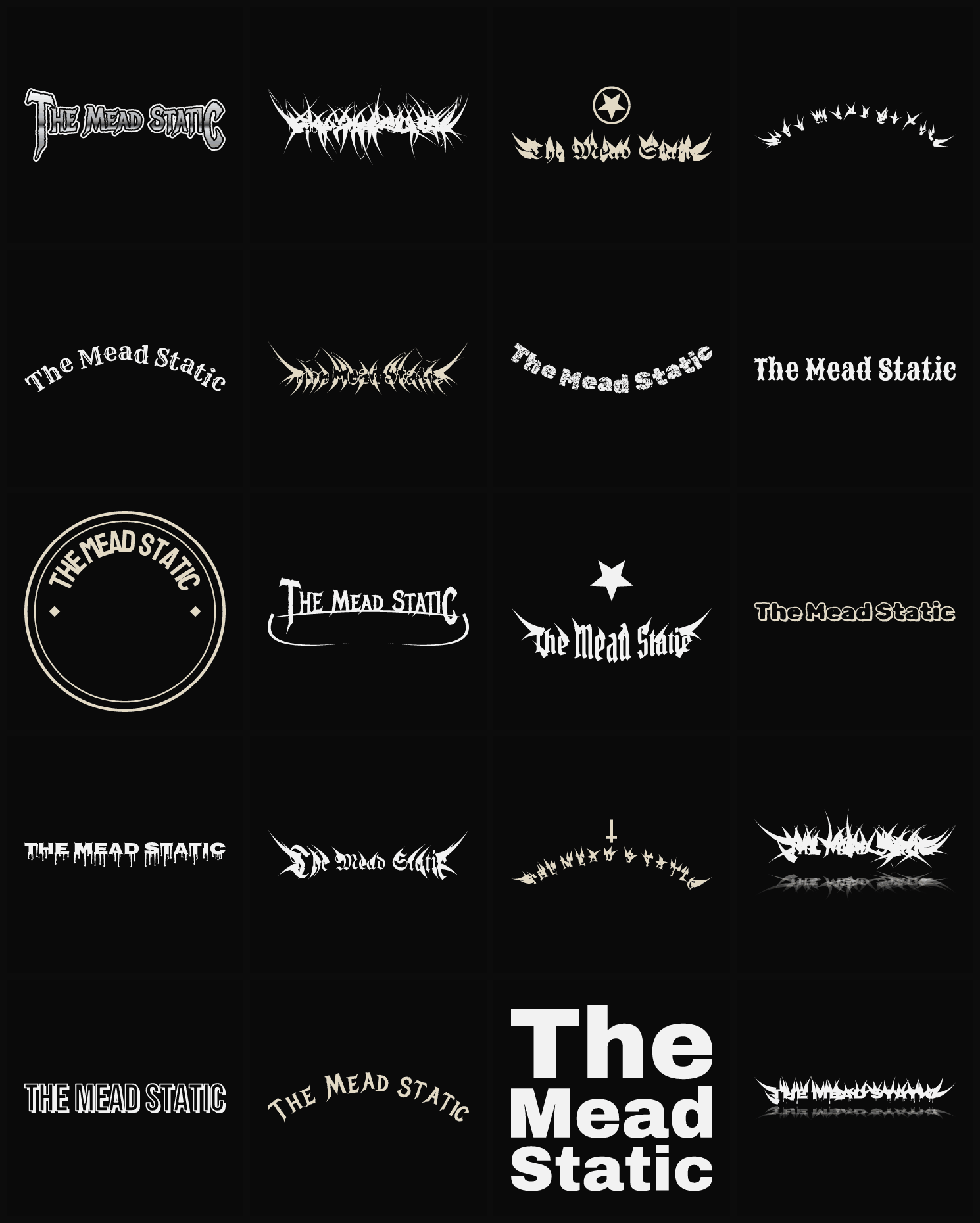 Twenty The Mead Static band logo ideas — different faces, treatments and spike settings