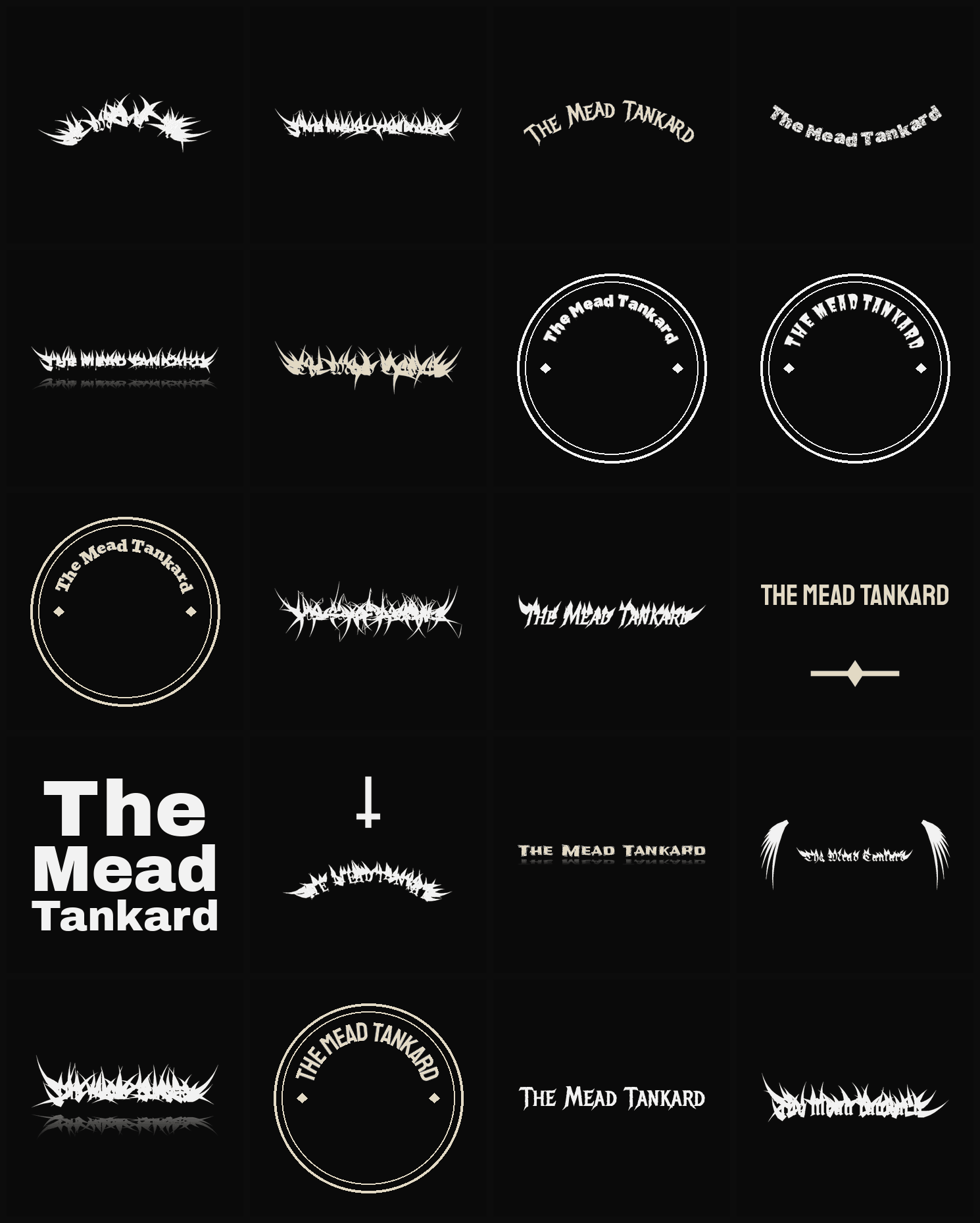 Twenty The Mead Tankard band logo ideas — different faces, treatments and spike settings