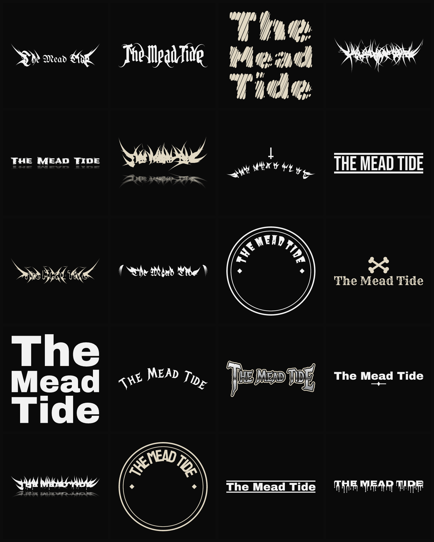 Twenty The Mead Tide band logo ideas — different faces, treatments and spike settings