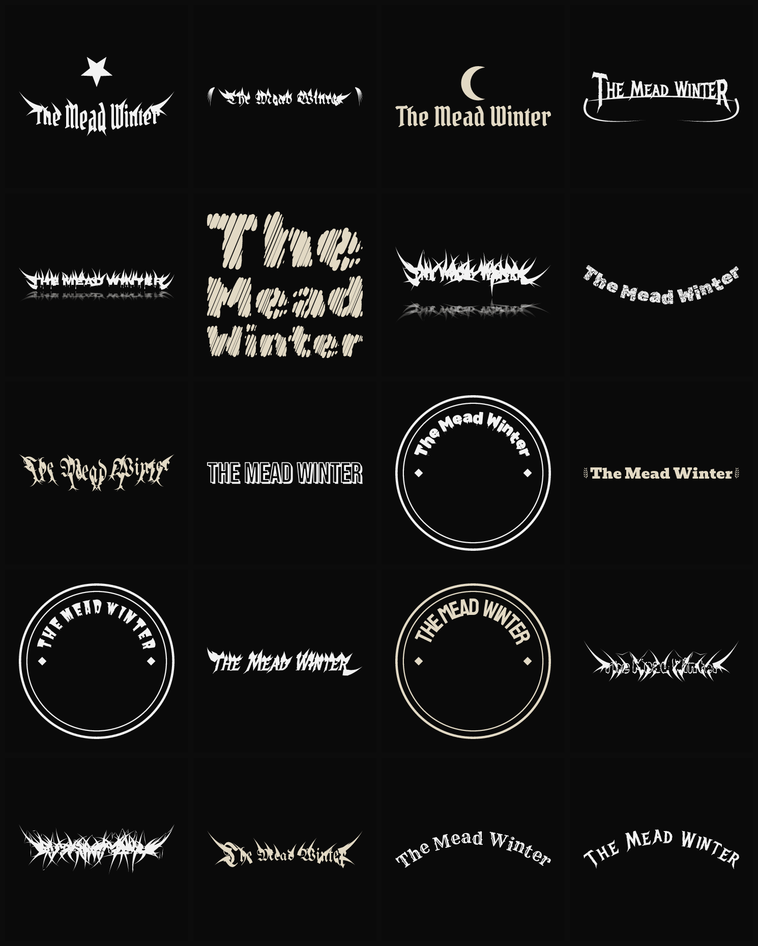 Twenty The Mead Winter band logo ideas — different faces, treatments and spike settings