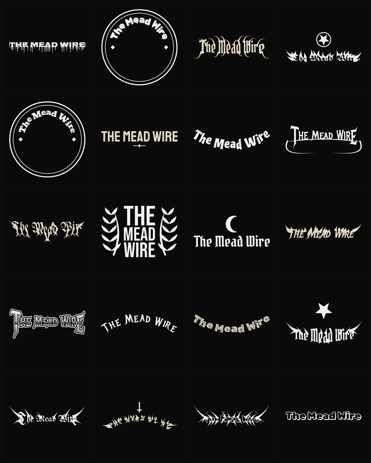 Twenty The Mead Wire band logo ideas — different faces, treatments and spike settings