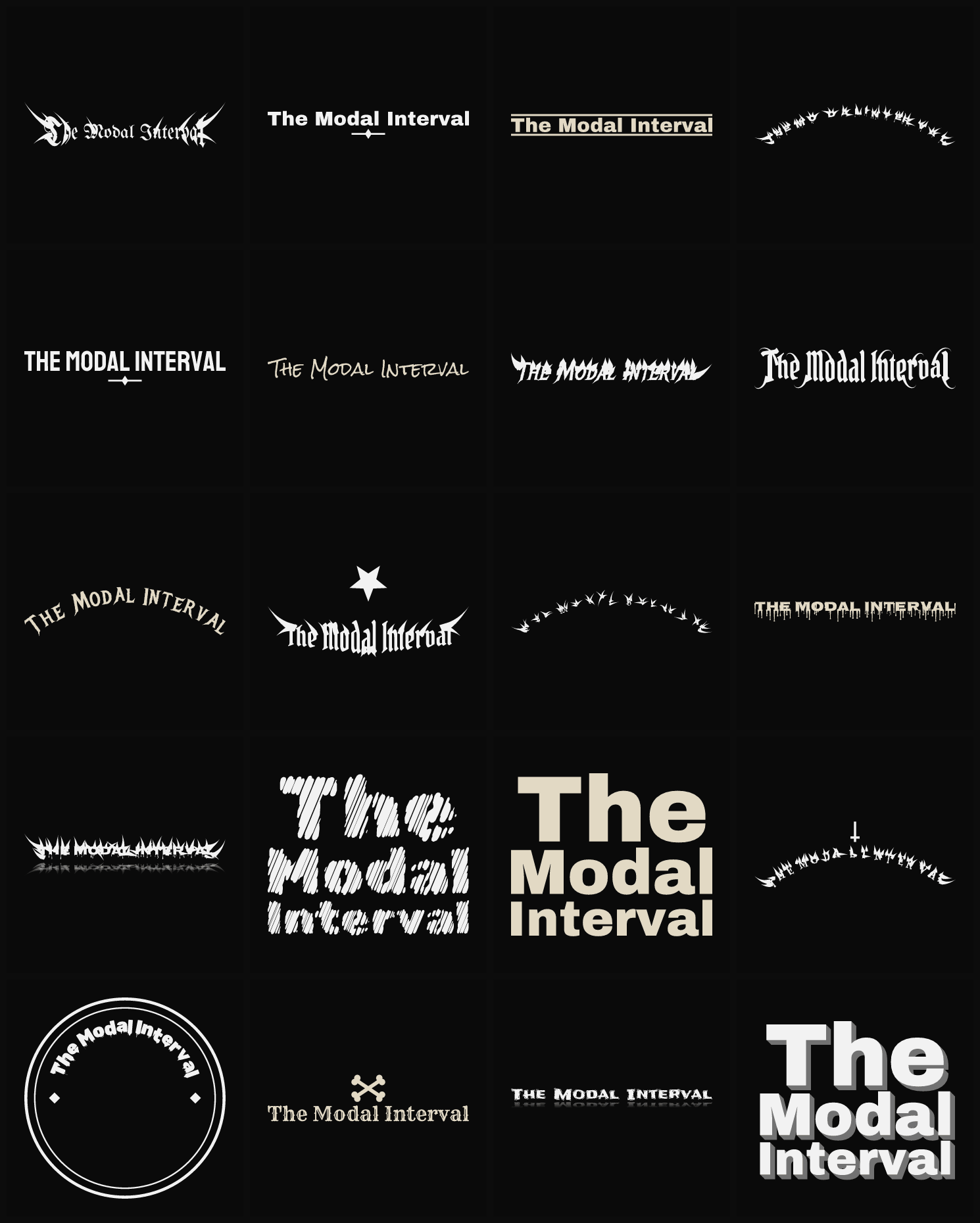 Twenty The Modal Interval band logo ideas — different faces, treatments and spike settings