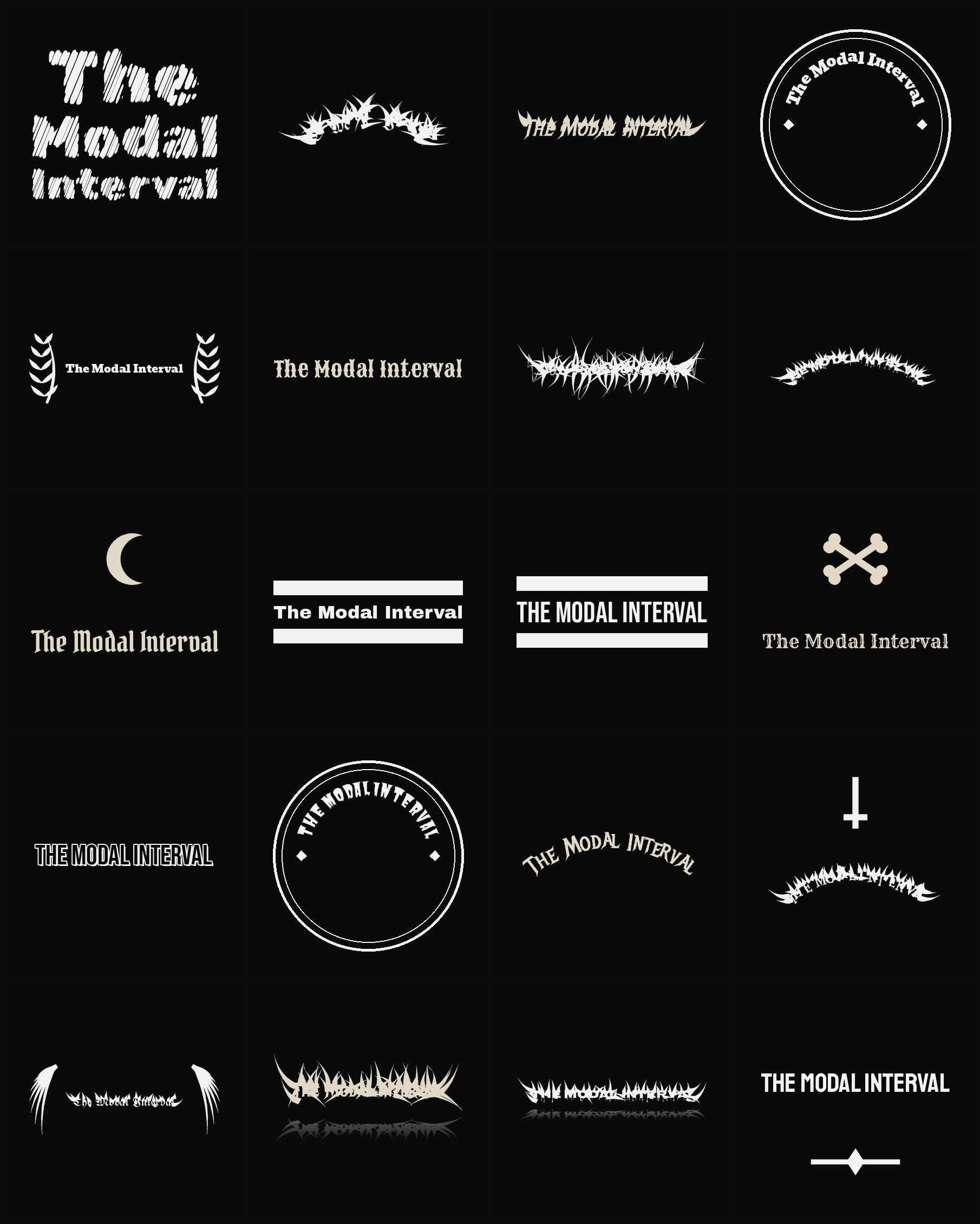 Twenty The Modal Interval band logo ideas — different faces, treatments and spike settings