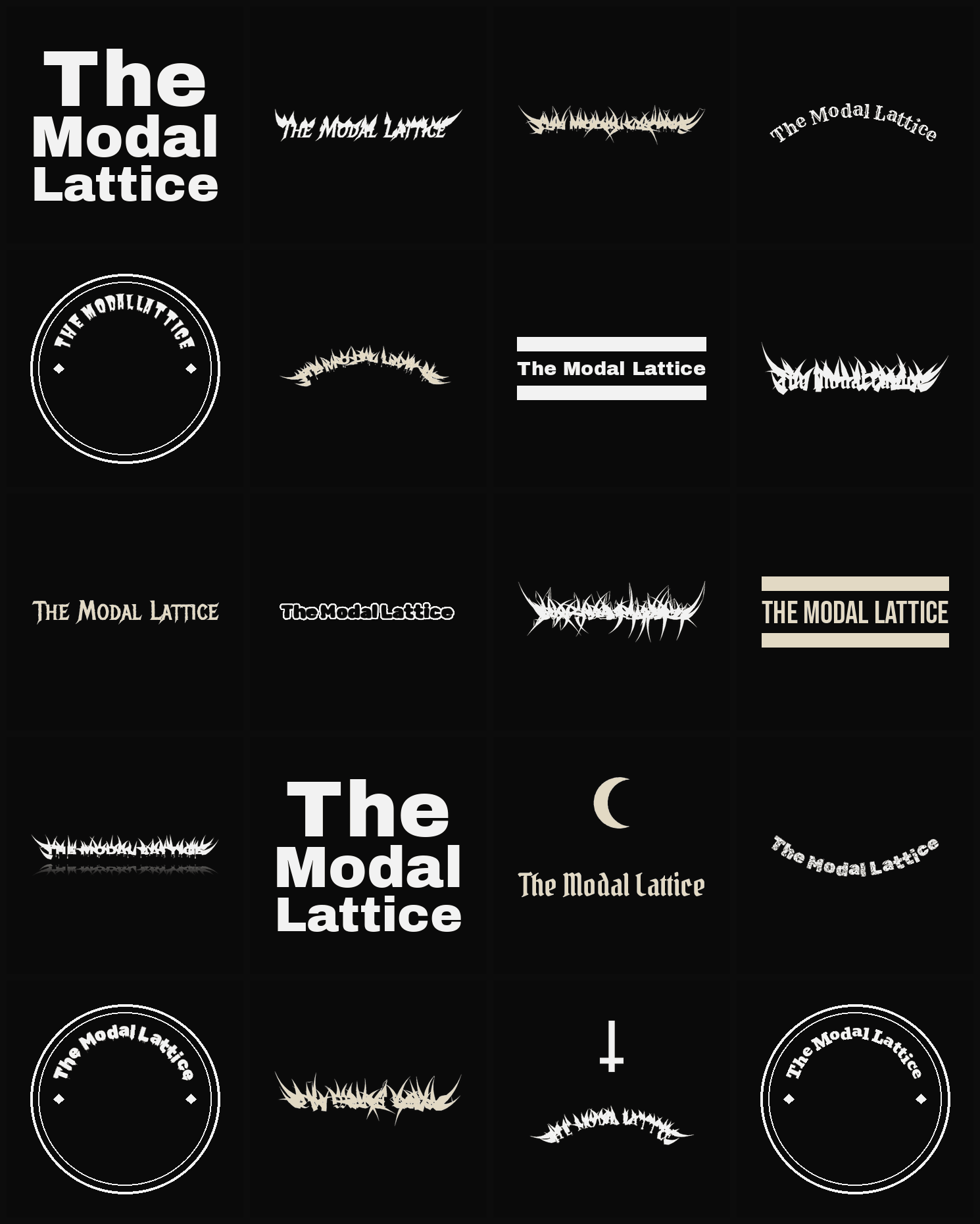 Twenty The Modal Lattice band logo ideas — different faces, treatments and spike settings