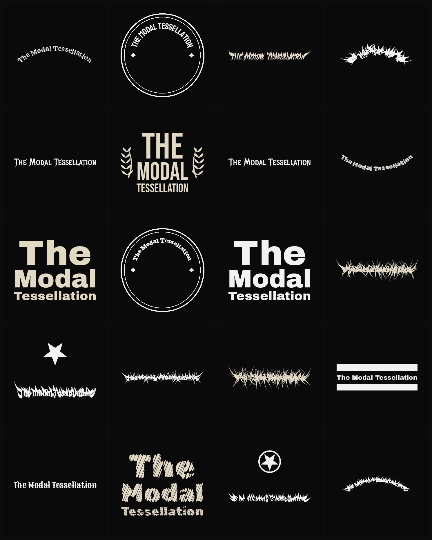 Twenty The Modal Tessellation band logo ideas — different faces, treatments and spike settings