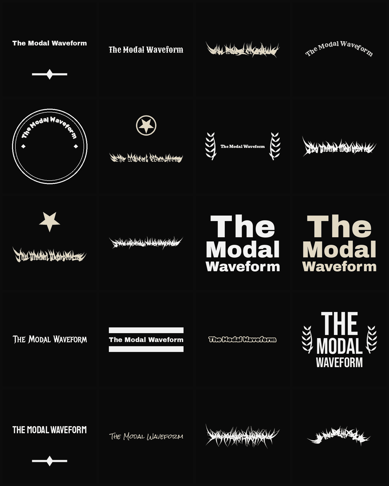 Twenty The Modal Waveform band logo ideas — different faces, treatments and spike settings