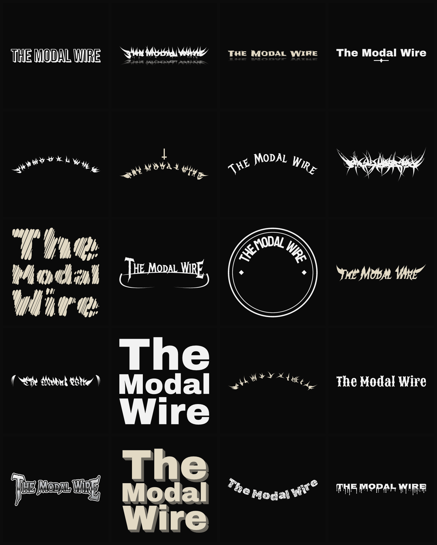 Twenty The Modal Wire band logo ideas — different faces, treatments and spike settings