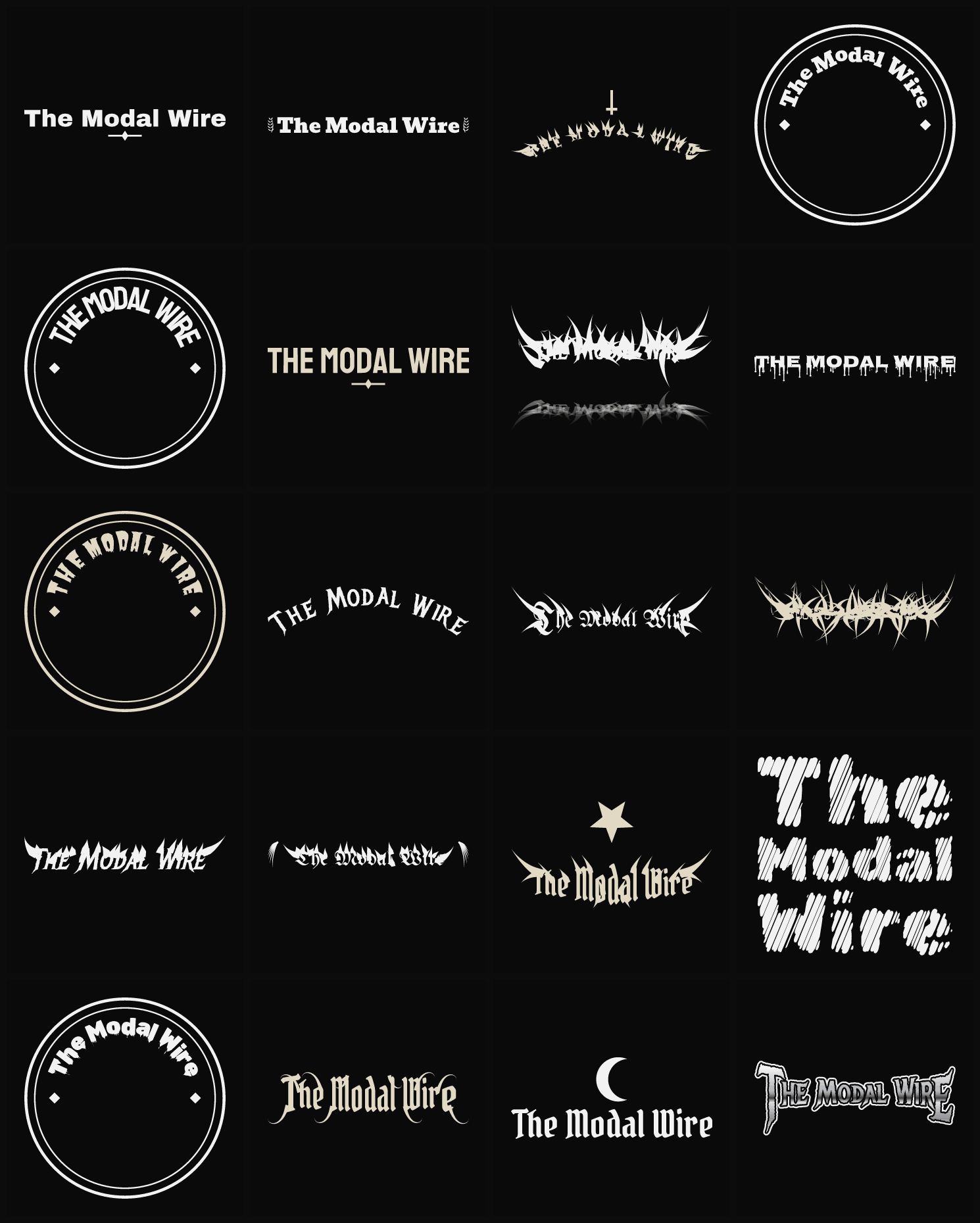 Twenty The Modal Wire band logo ideas — different faces, treatments and spike settings