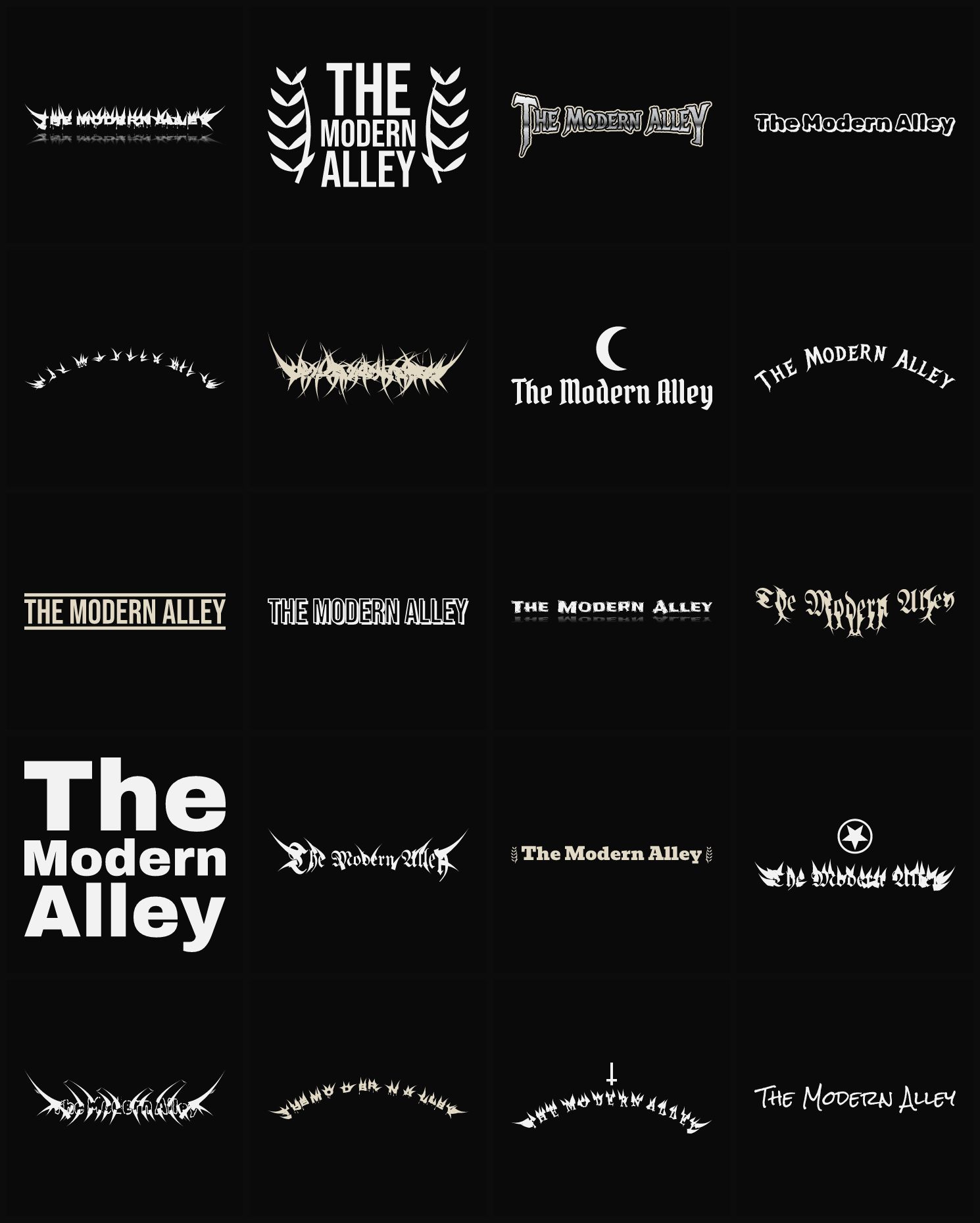 Twenty The Modern Alley band logo ideas — different faces, treatments and spike settings